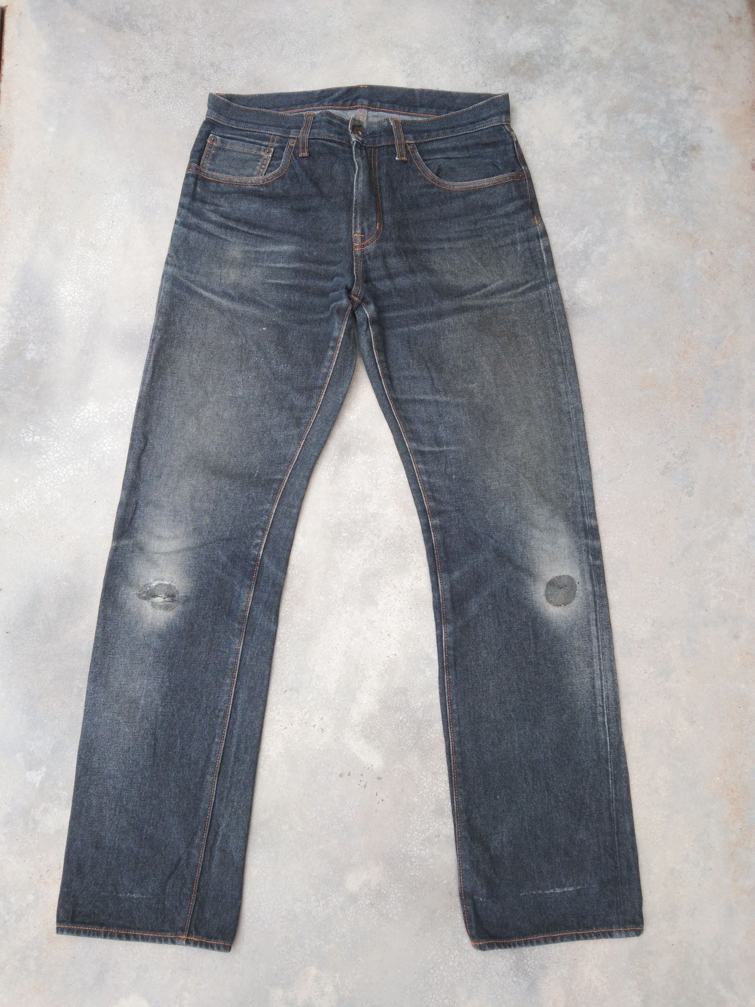 Vintage Japanese GU Faded Blue Distressed Jeans 32x32