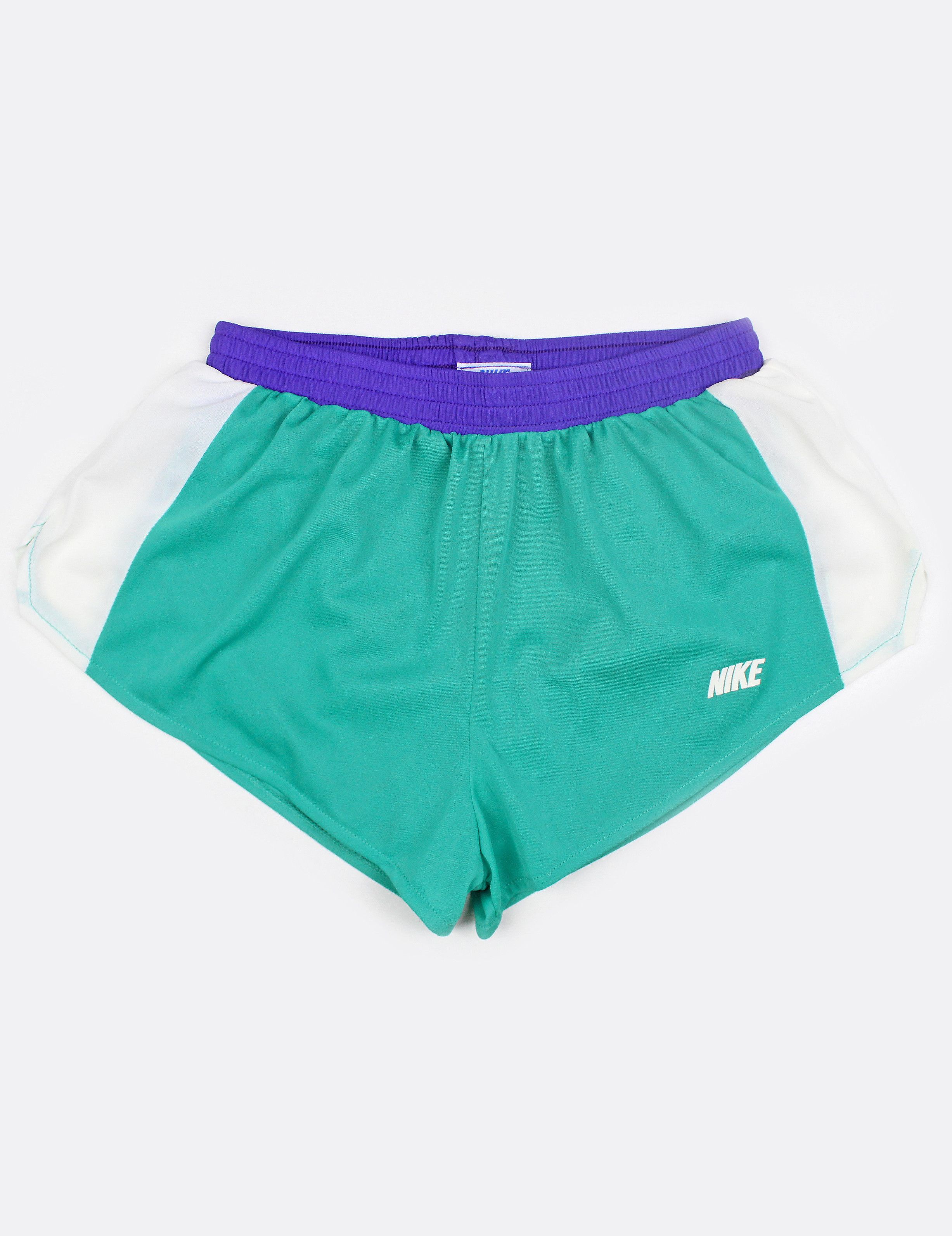 image of Nos 80's Vintage Nike Shorts Nylon Sprinter Spain OG Ds in Turquoise/Purple/White, Women's (Size 26