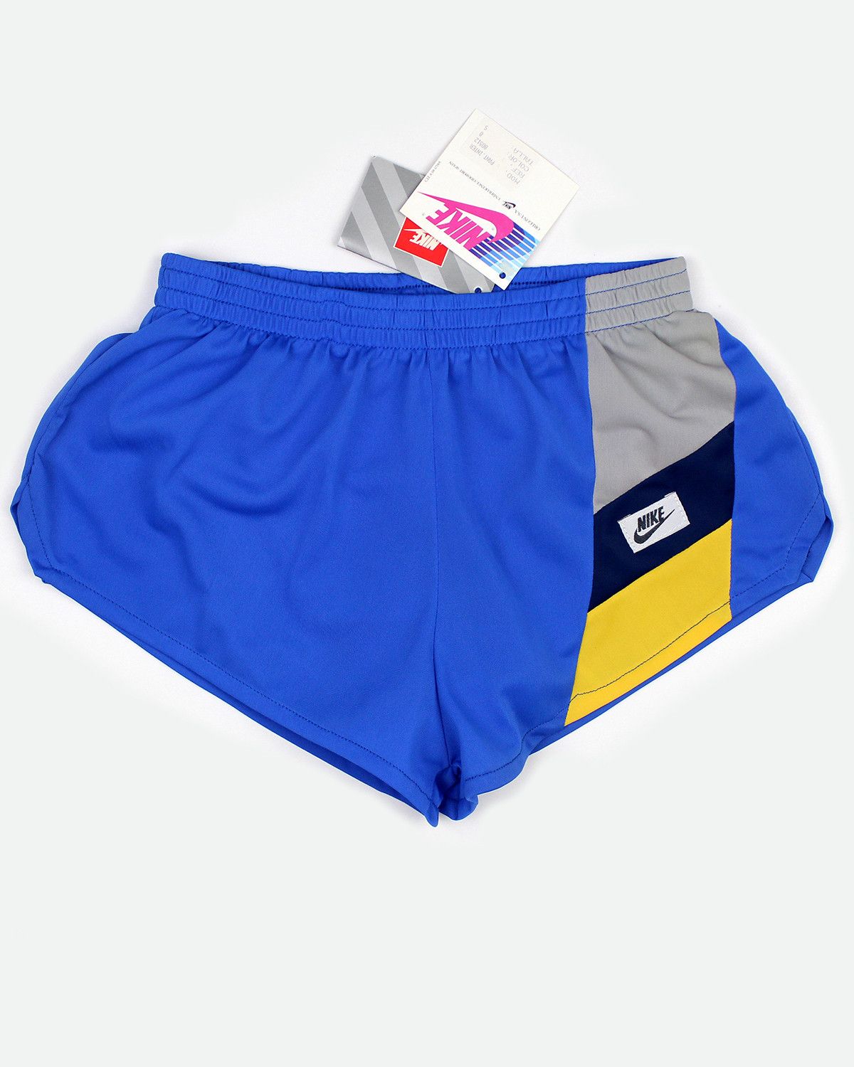 image of Nos 80's Vintage Nike Interval Shorts OG Ds Running Spain in Blue/Yellow/Gray, Women's (Size 26)