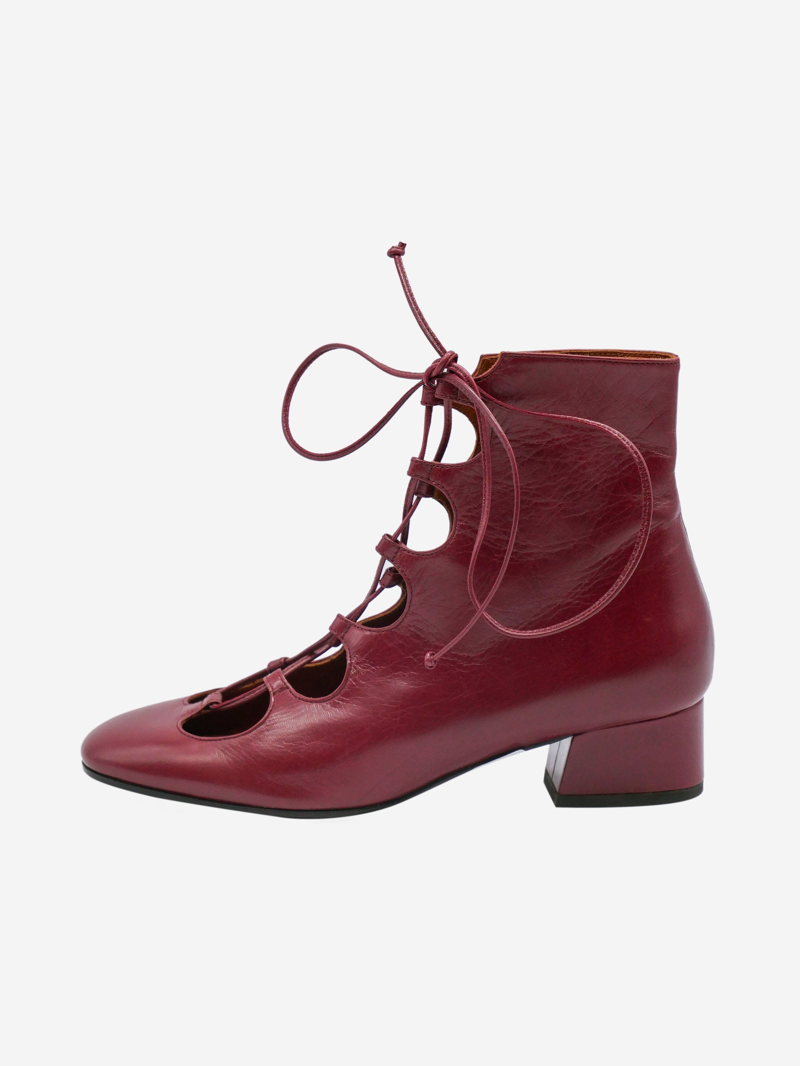 Burgundy lace-up cutout boots - size EU 36