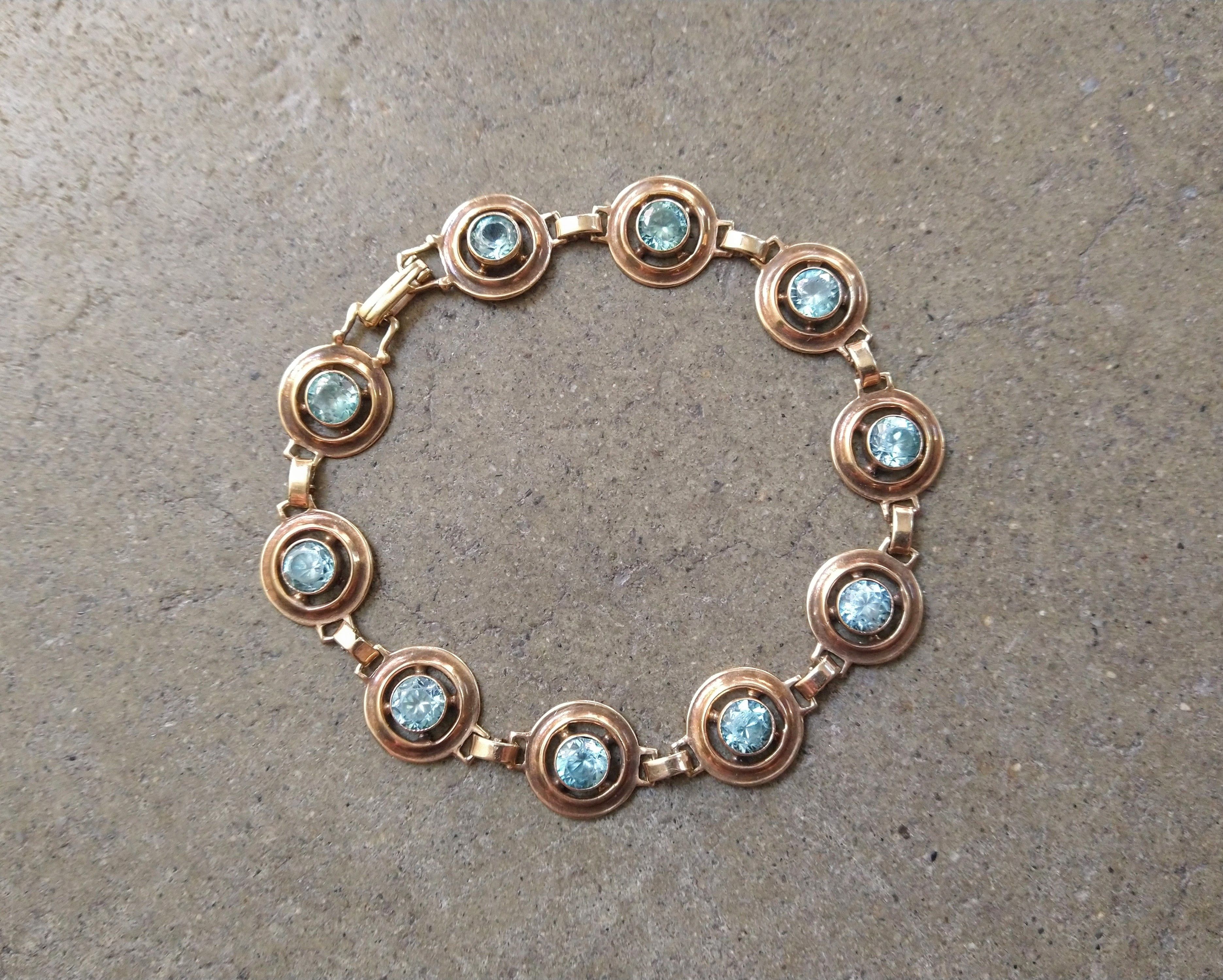 Jewelry × Vintage Vintage 10K Yellow Gold Bracelet Blue Glass Art Deco Size ONE SIZE - 2 Thumbnail
