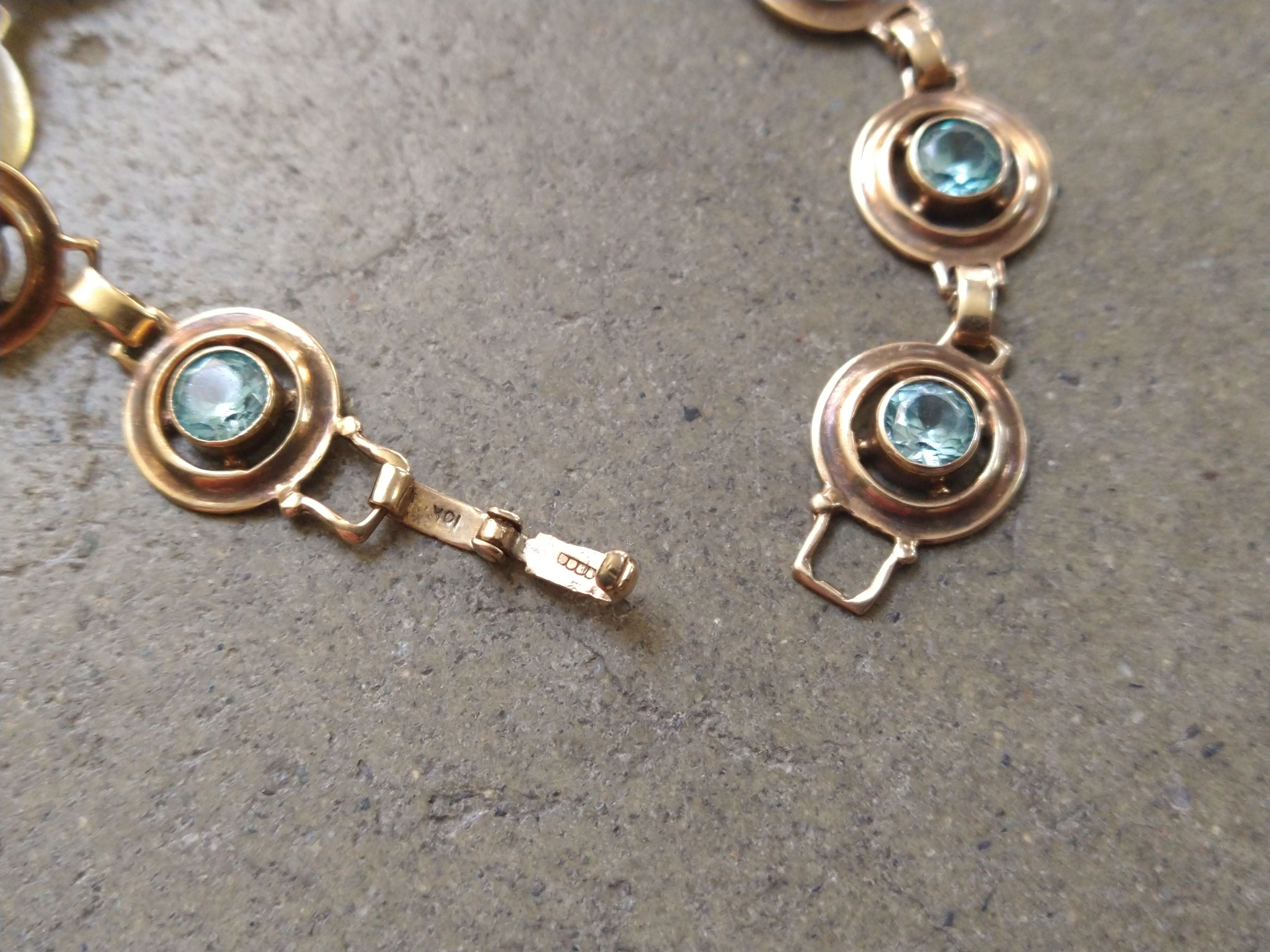 Jewelry × Vintage Vintage 10K Yellow Gold Bracelet Blue Glass Art Deco Size ONE SIZE - 4 Thumbnail