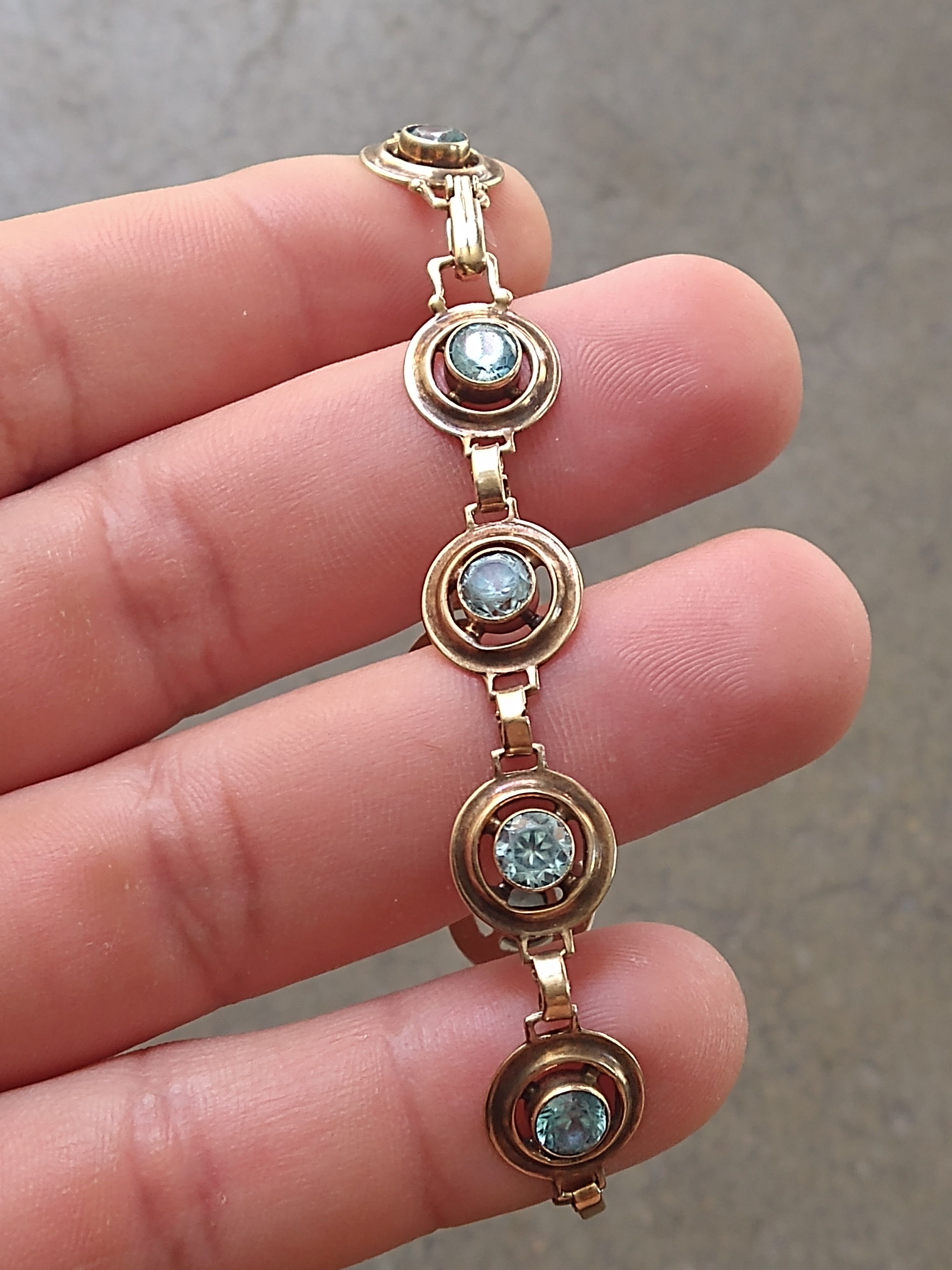 Jewelry × Vintage Vintage 10K Yellow Gold Bracelet Blue Glass Art Deco Size ONE SIZE - 13 Thumbnail