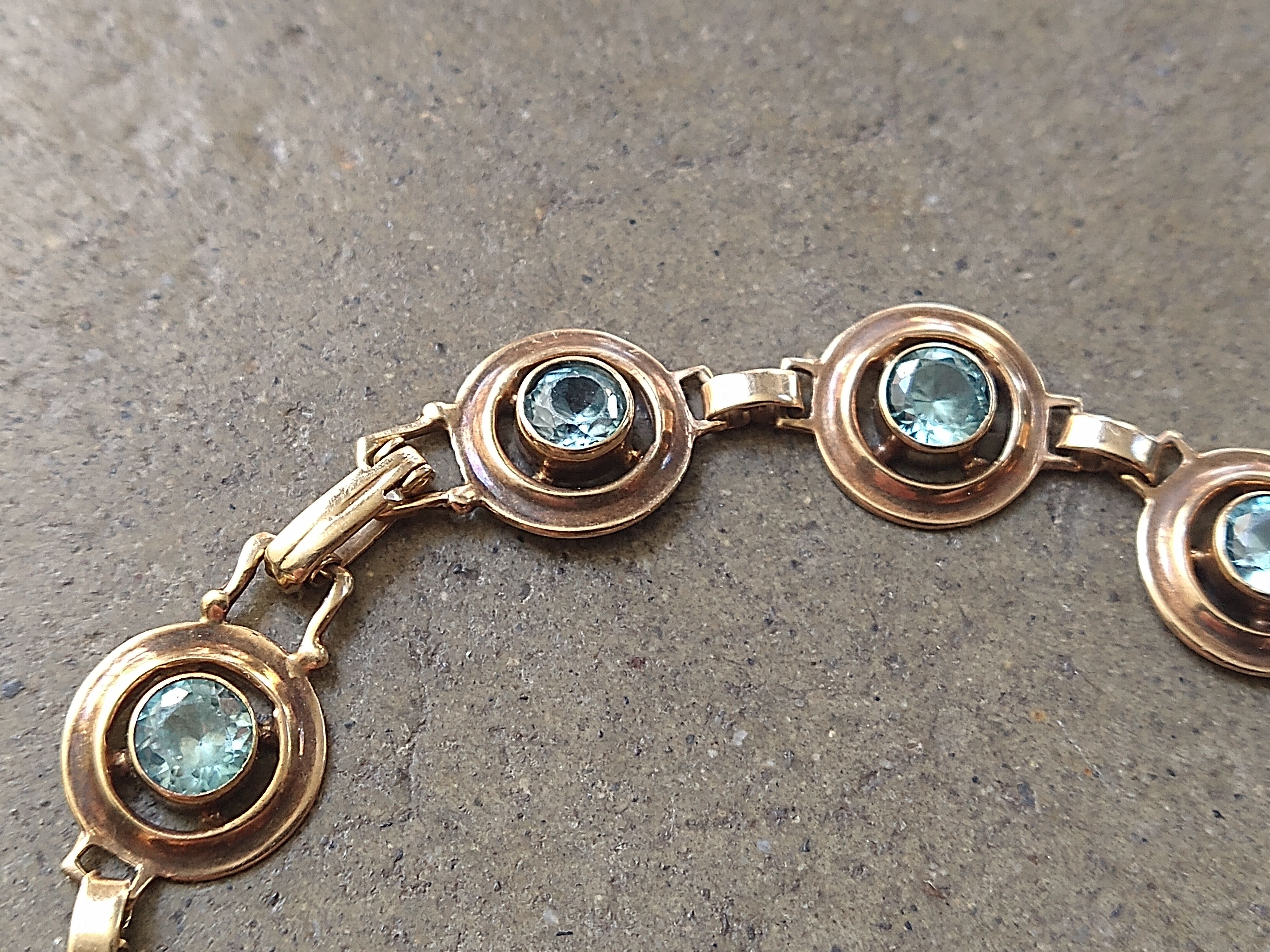Jewelry × Vintage Vintage 10K Yellow Gold Bracelet Blue Glass Art Deco Size ONE SIZE - 3 Thumbnail