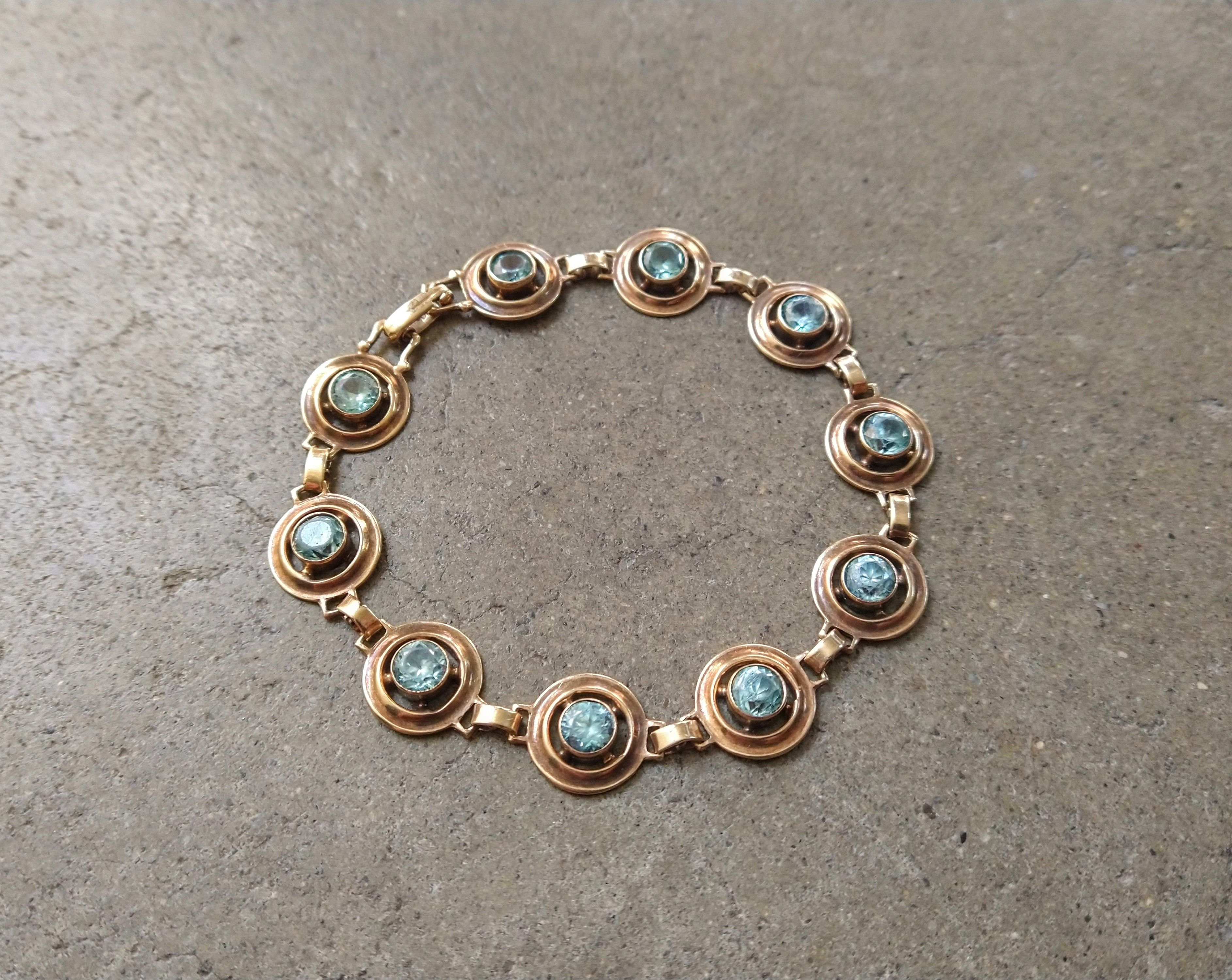 Jewelry × Vintage Vintage 10K Yellow Gold Bracelet Blue Glass Art Deco Size ONE SIZE - 1 Thumbnail