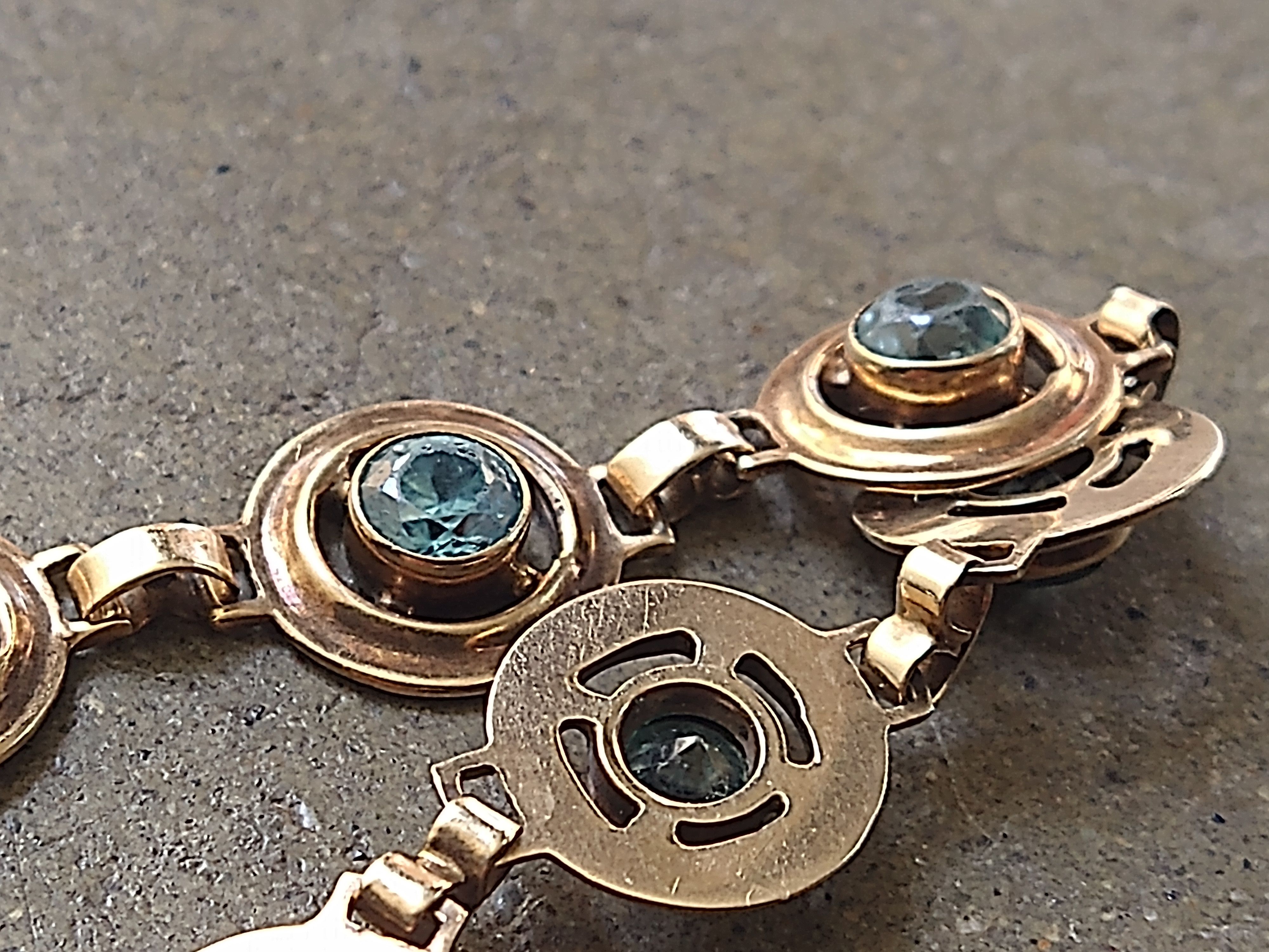 Jewelry × Vintage Vintage 10K Yellow Gold Bracelet Blue Glass Art Deco Size ONE SIZE - 8 Thumbnail