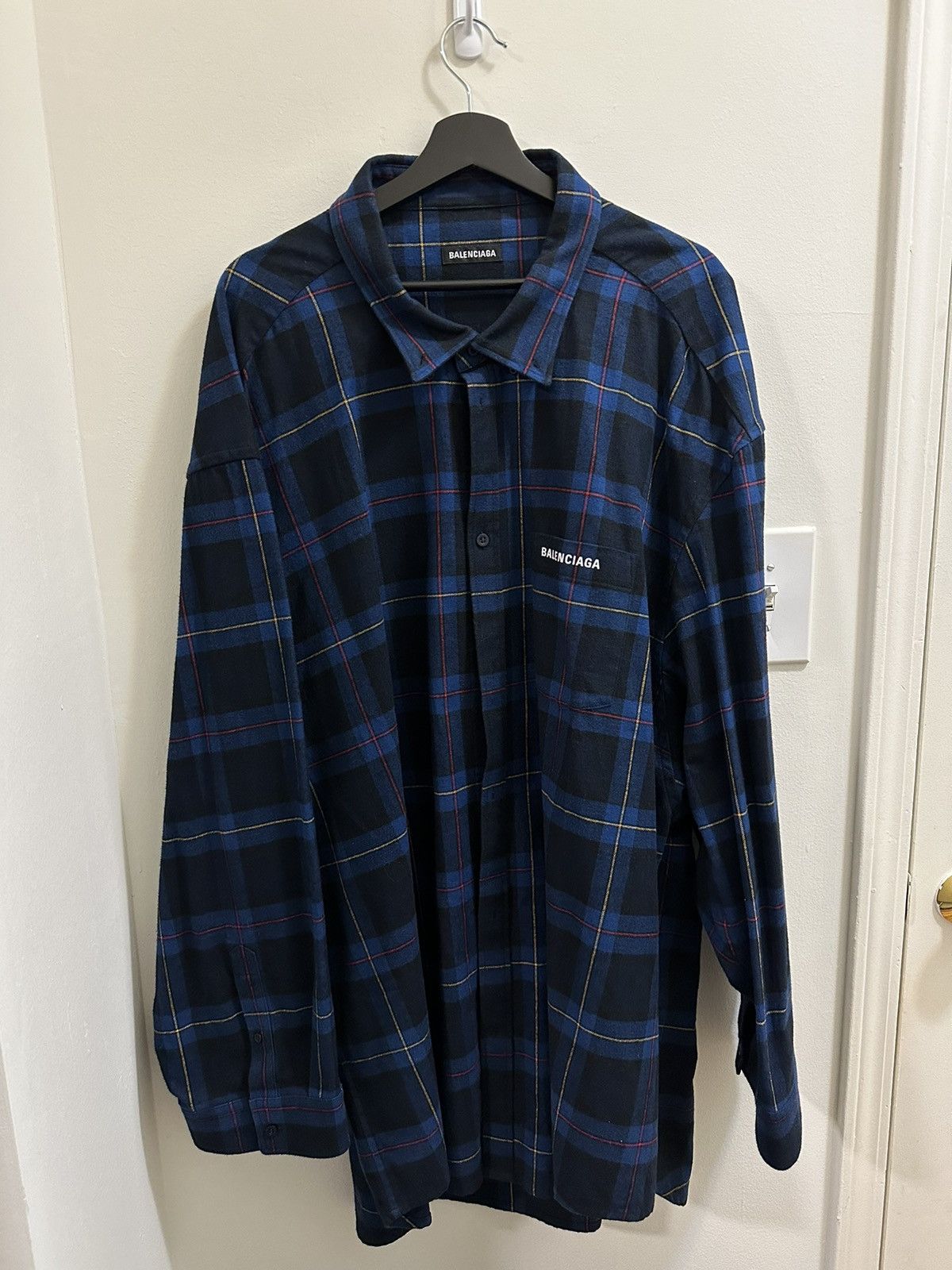 Balenciaga *Rare* Balenciaga Blue Checked Logo Flannel Shirt Size US L / EU 52-54 / 3 - 1 Thumbnail