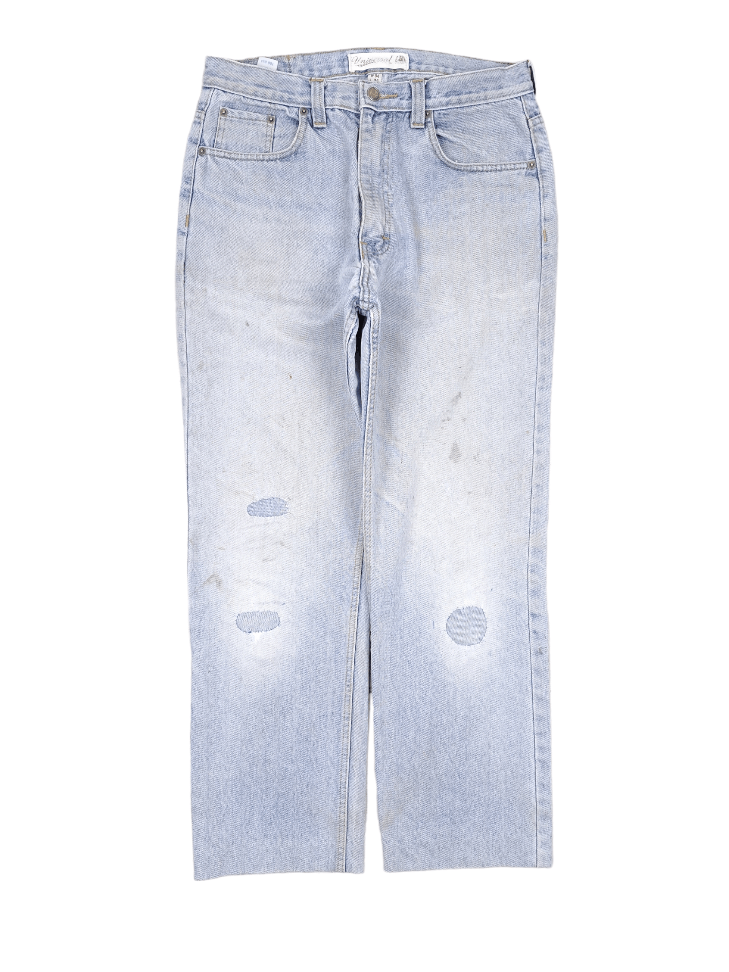 Vintage 💎 90's Vintage 34/30 Distressed Patchwork Light Blue Jeans Size US 34 / EU 50 - 1 Thumbnail