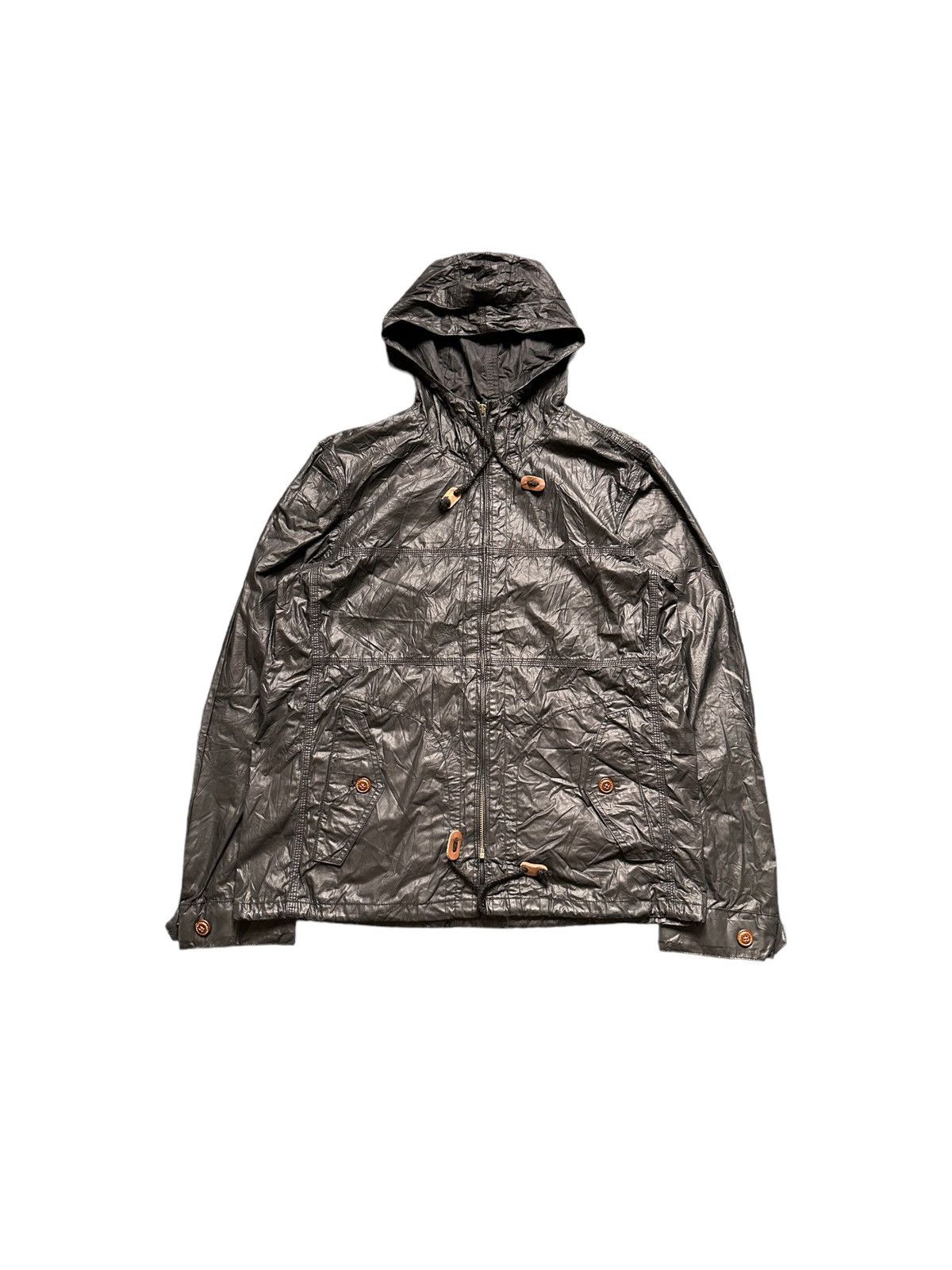 image of 2000S Boycott Light Hoodie Waxed Jacket in Black, Men's (Size Large)