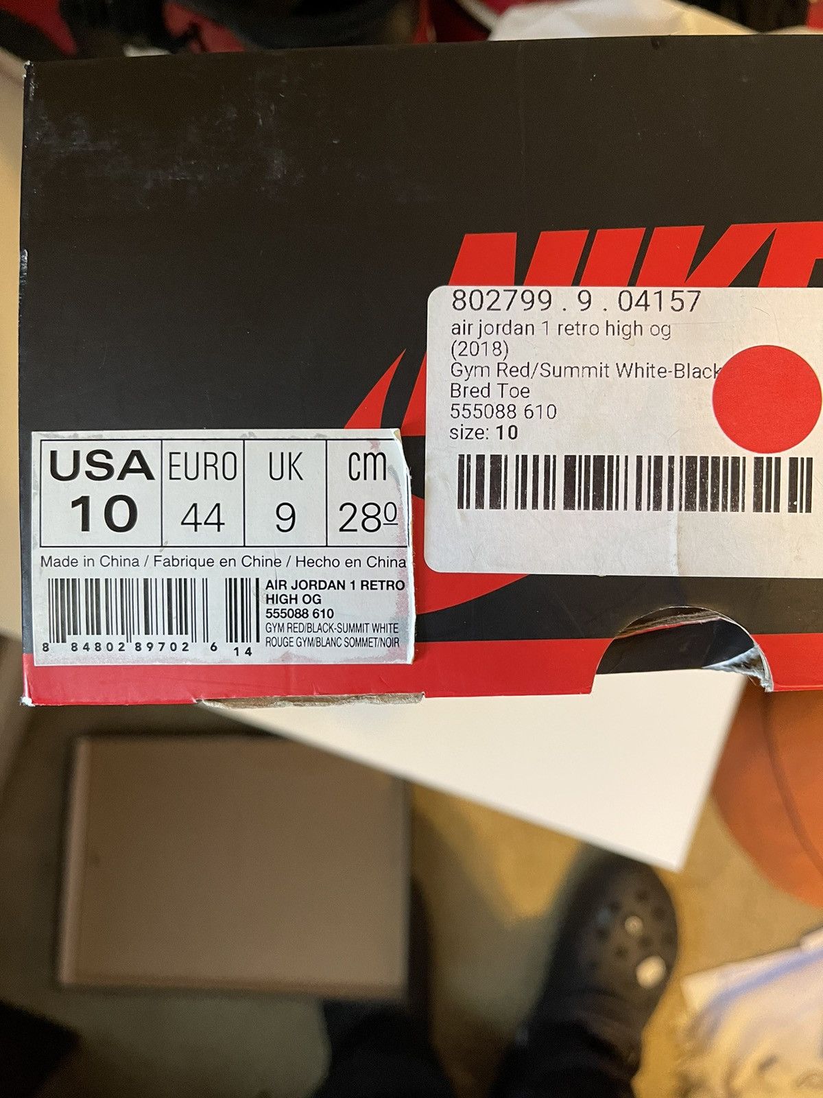 Jordan Brand × Nike Jordan 1 Bred Toe Size US 10 / EU 43 - 6 Thumbnail