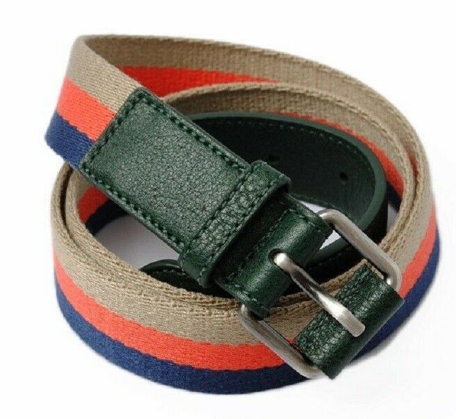 MARC by Marc Jacobs Striped Leather Blend Belt Nay / Beige