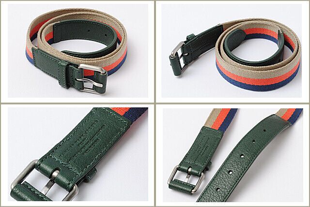 MARC by Marc Jacobs Striped Leather Blend Belt Nay / Beige