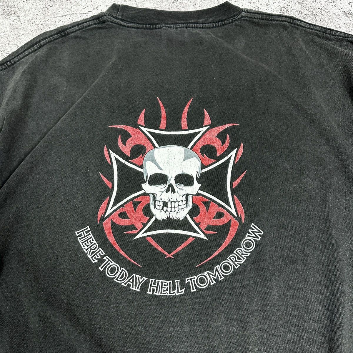 Vintage Vintage 90s West Coast Choppers Here Today Hell Tomorrow tee Size US XXL / EU 58 / 5 - 7 Thumbnail