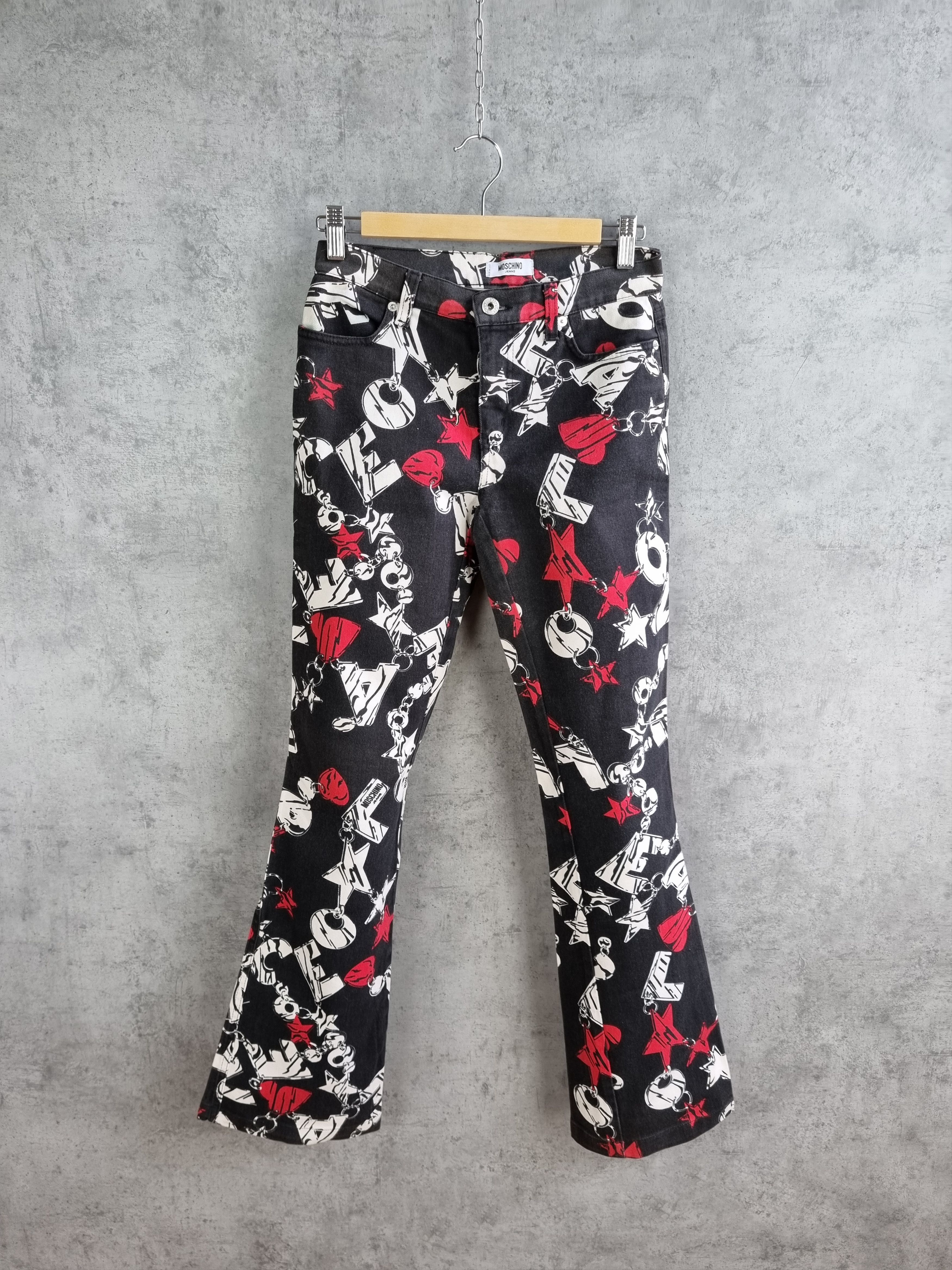 Moschino Rare MOSCHINO Flared Allover Print Denim Jeans Size 27" / US 4 / IT 40 - 2 Thumbnail