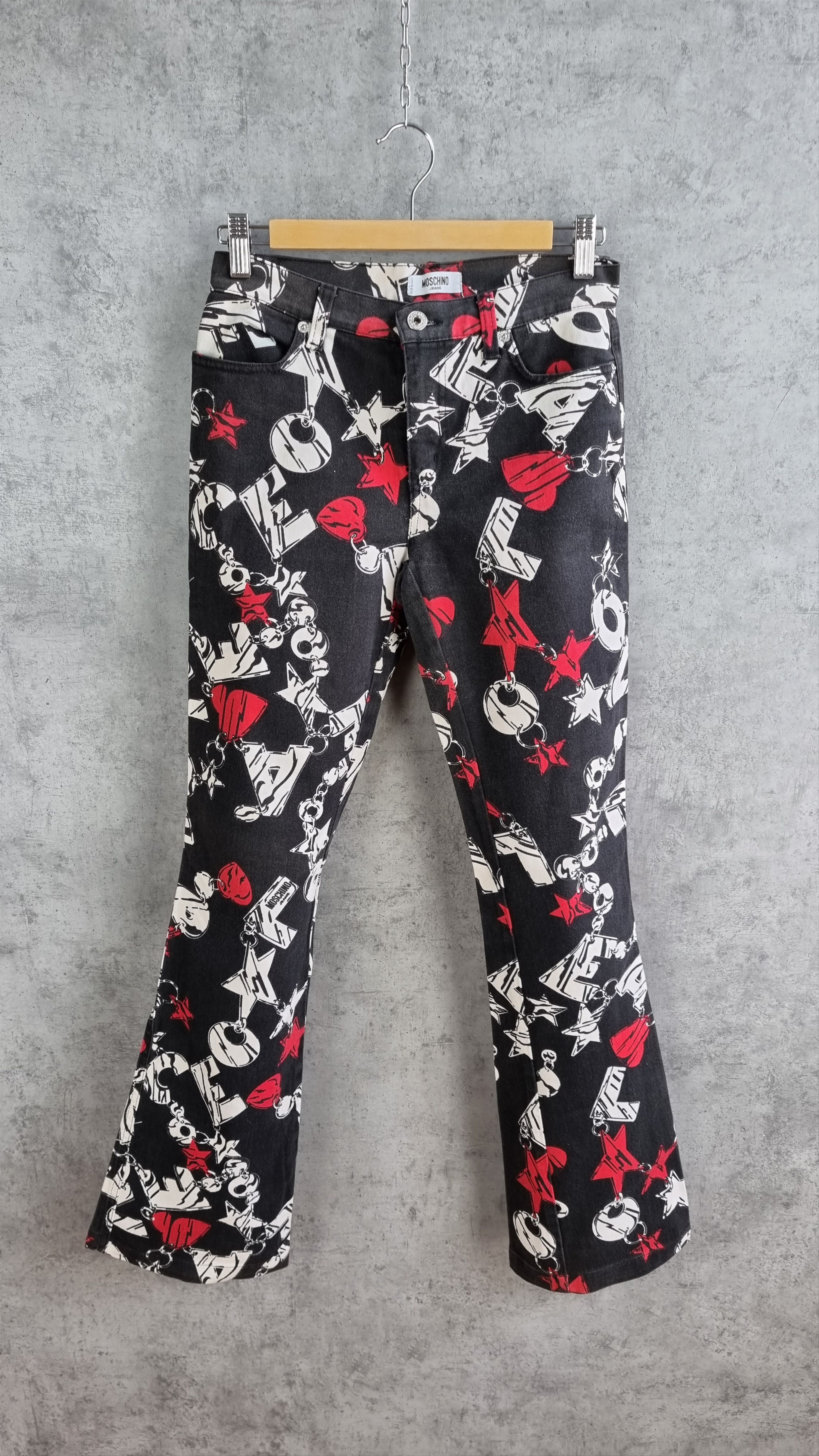 Moschino Rare MOSCHINO Flared Allover Print Denim Jeans Size 27" / US 4 / IT 40 - 1 Thumbnail