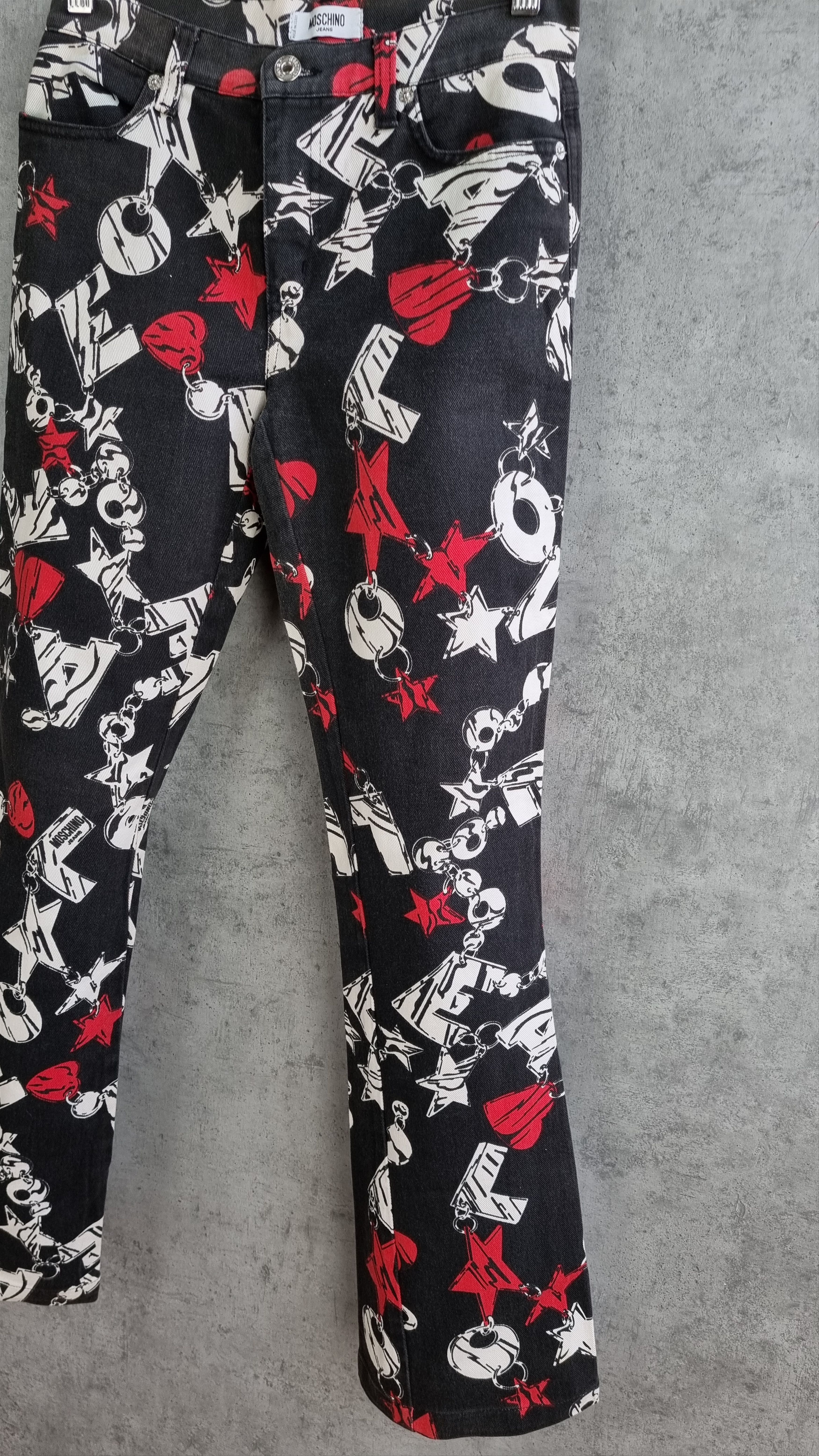 Moschino Rare MOSCHINO Flared Allover Print Denim Jeans Size 27" / US 4 / IT 40 - 3 Thumbnail