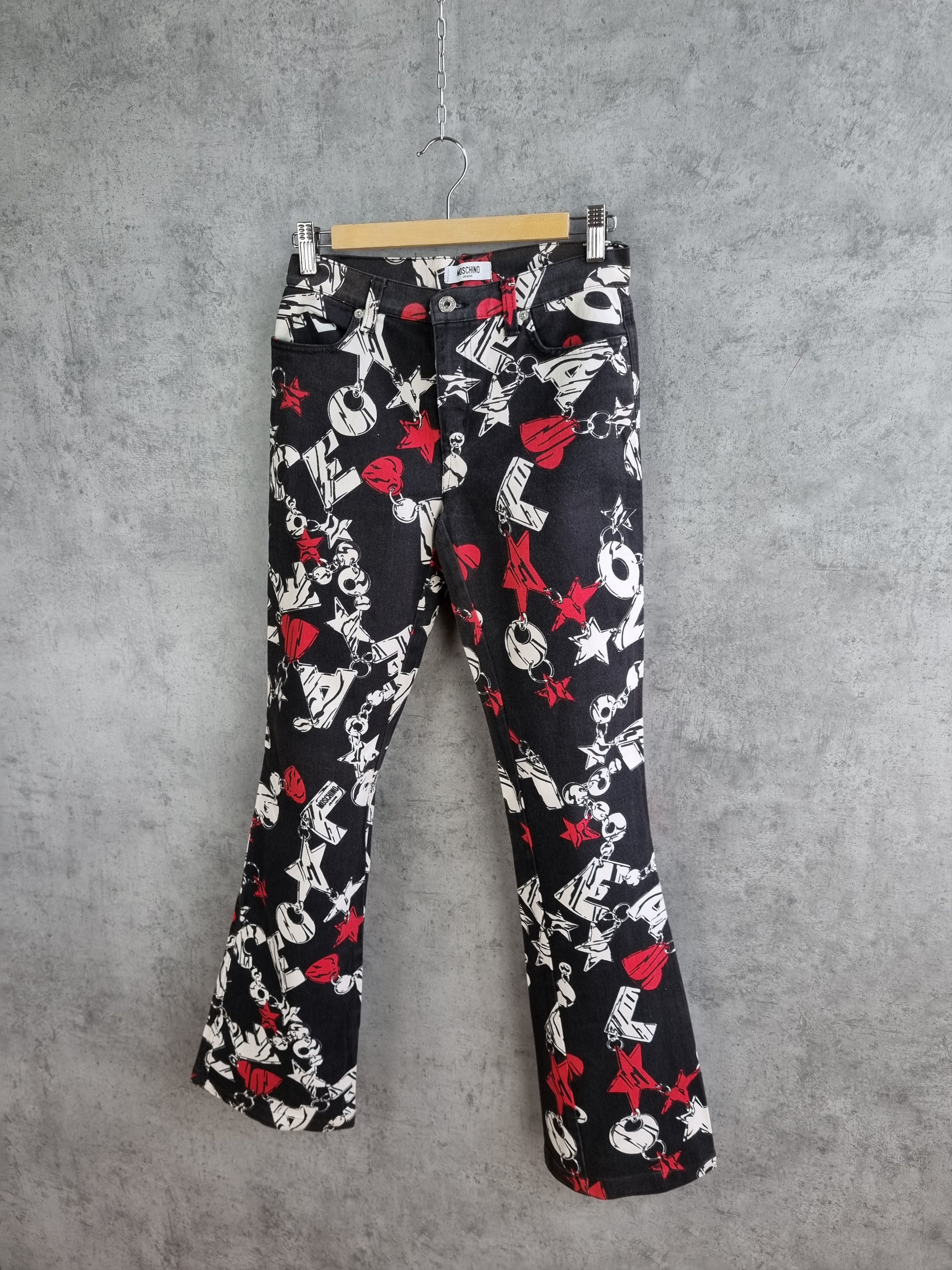 Moschino Rare MOSCHINO Flared Allover Print Denim Jeans Size 27" / US 4 / IT 40 - 18 Thumbnail