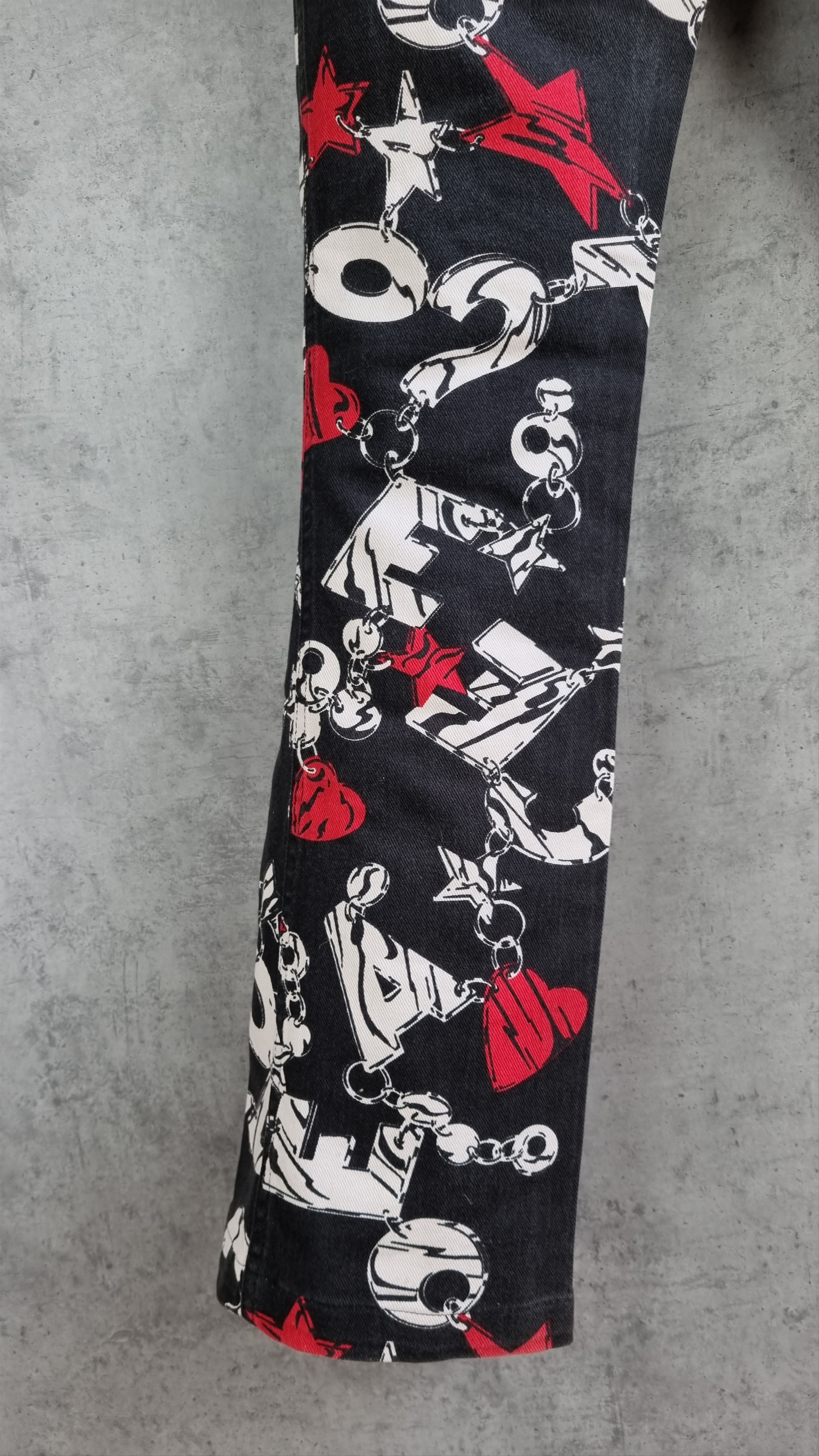 Moschino Rare MOSCHINO Flared Allover Print Denim Jeans Size 27" / US 4 / IT 40 - 7 Thumbnail