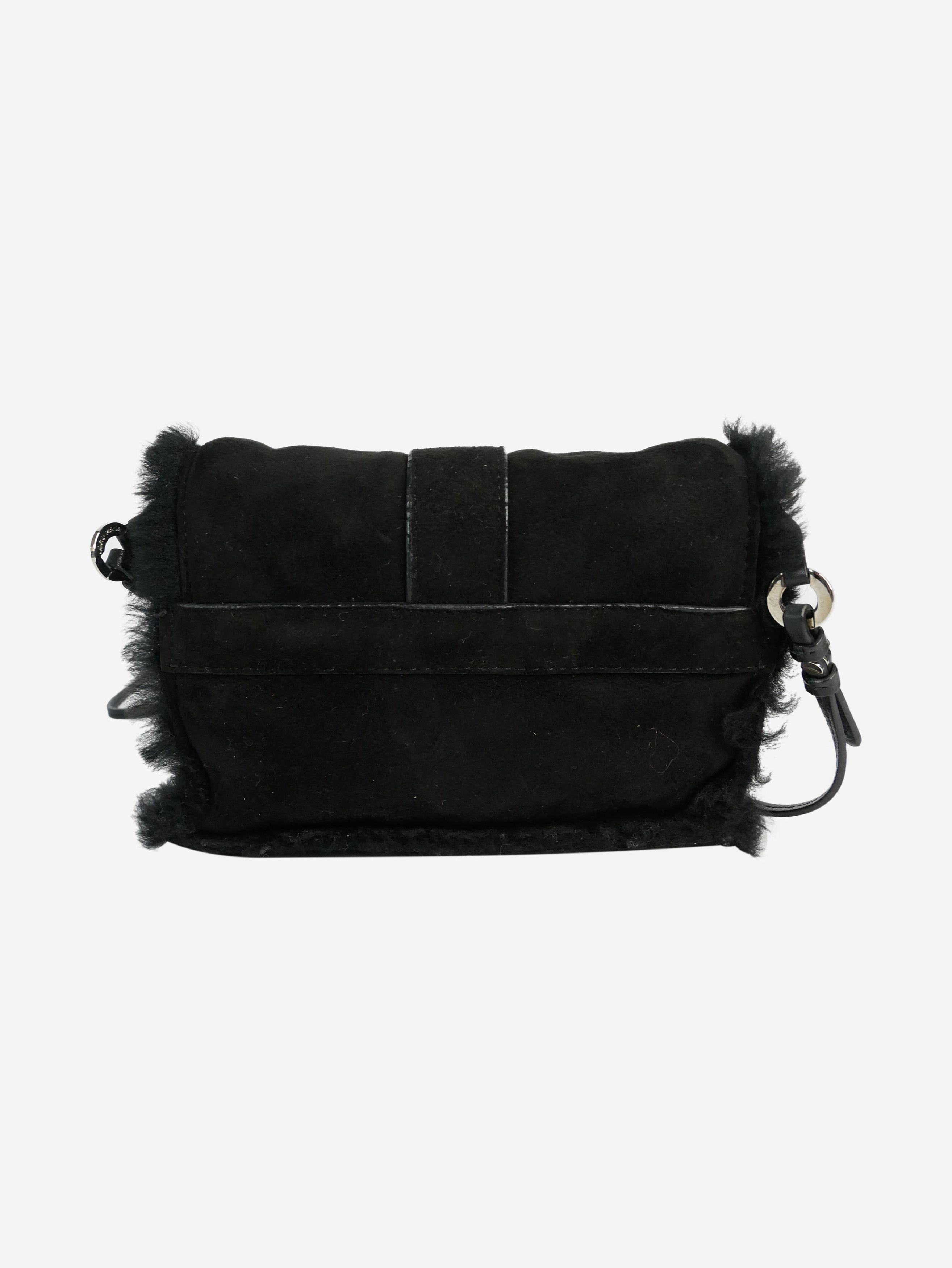 Black small suede cross-body bag with silver hardware