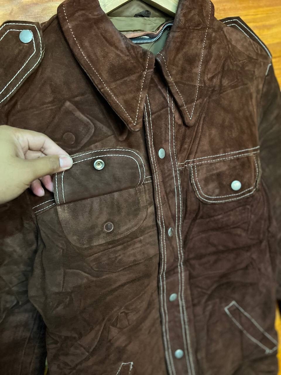 Leather 🔥STEALS🔥VINTAGE 70s SUEDE LEATHER JACKET RETRO COLLAR Size US M / EU 48-50 / 2 - 6 Thumbnail