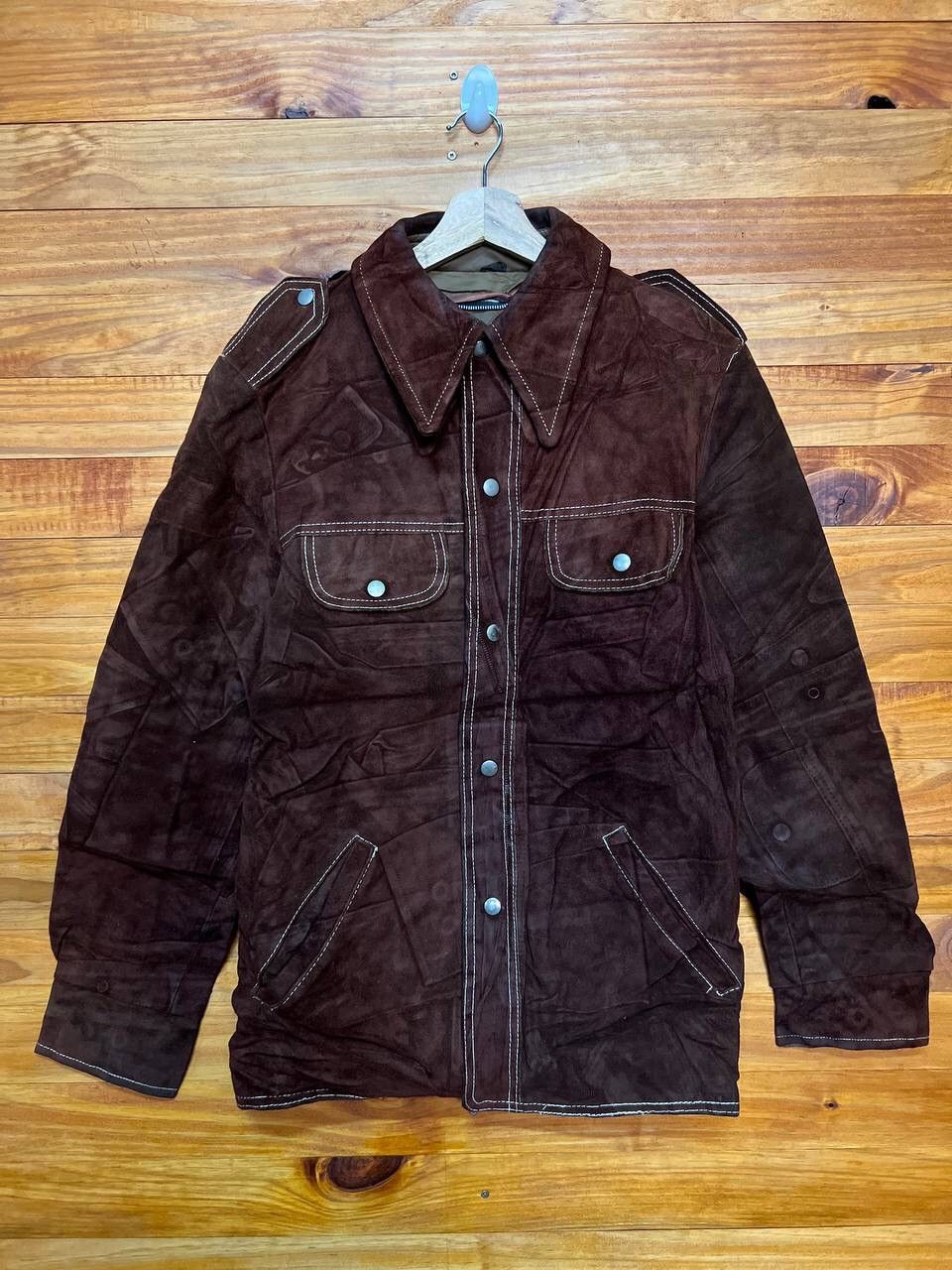 image of Stealsvintage 70's Suede Leather Jacket Retro Collar in Brown Suede, Men's (Size Medium)