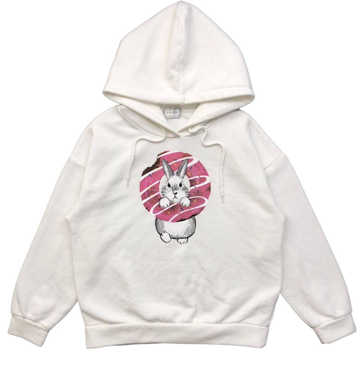 image of Archival Clothing Galyge Rabbit Donut Print White Hoodie, Men's (Size Large)