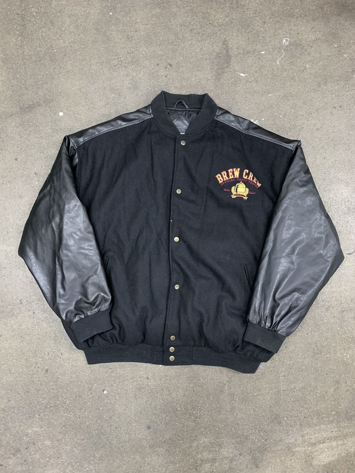 image of 1990S Brew Crew Varsity Jacket in Black, Men's (Size 2XL)