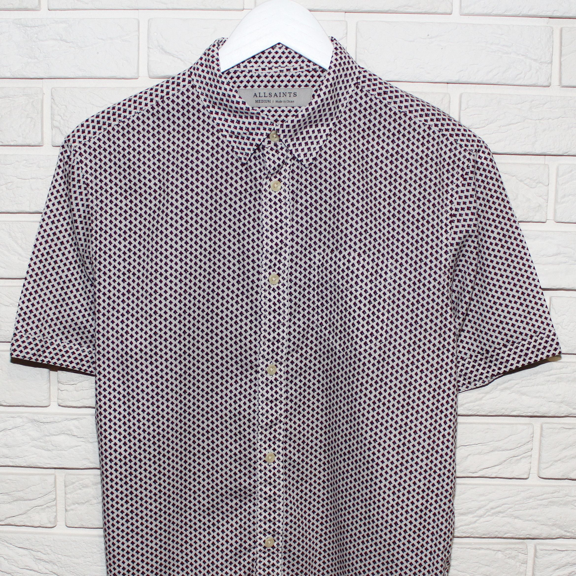 Allsaints Mens White Multi Short Sleeve Shirt Size M