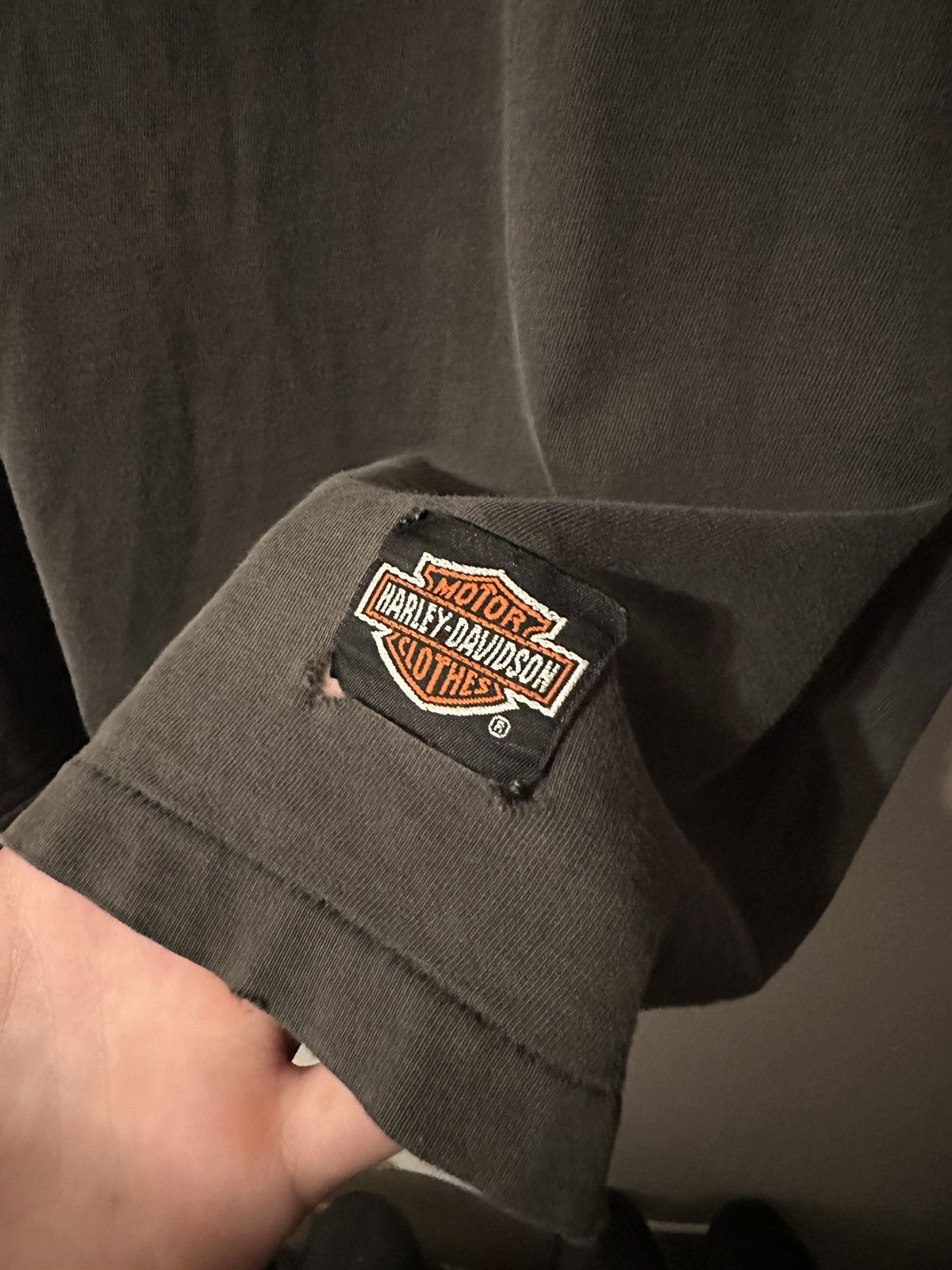Harley Davidson × Vintage Faded Black/Grey Vintage Single-Stitch Harley T-Shirt Size US XL / EU 56 / 4 - 5 Thumbnail
