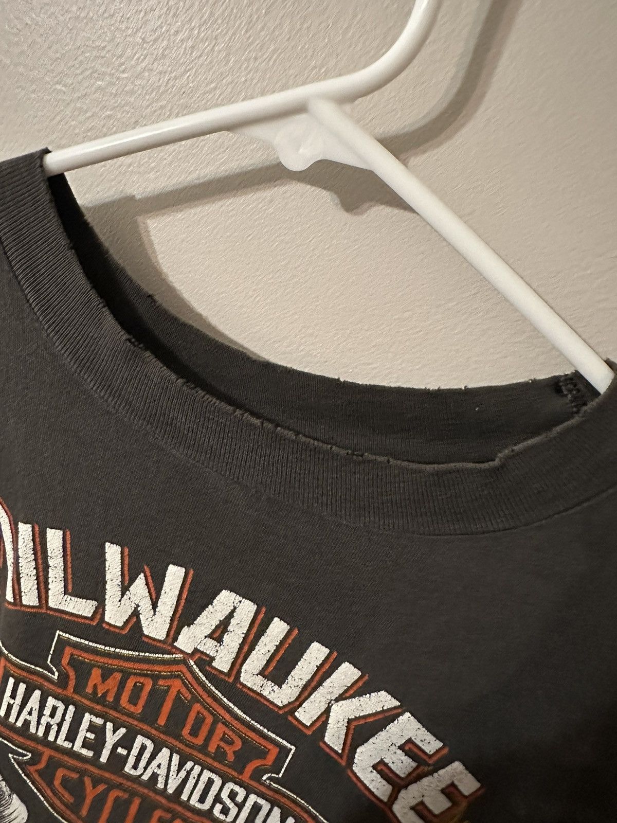 Harley Davidson × Vintage Faded Black/Grey Vintage Single-Stitch Harley T-Shirt Size US XL / EU 56 / 4 - 7 Thumbnail