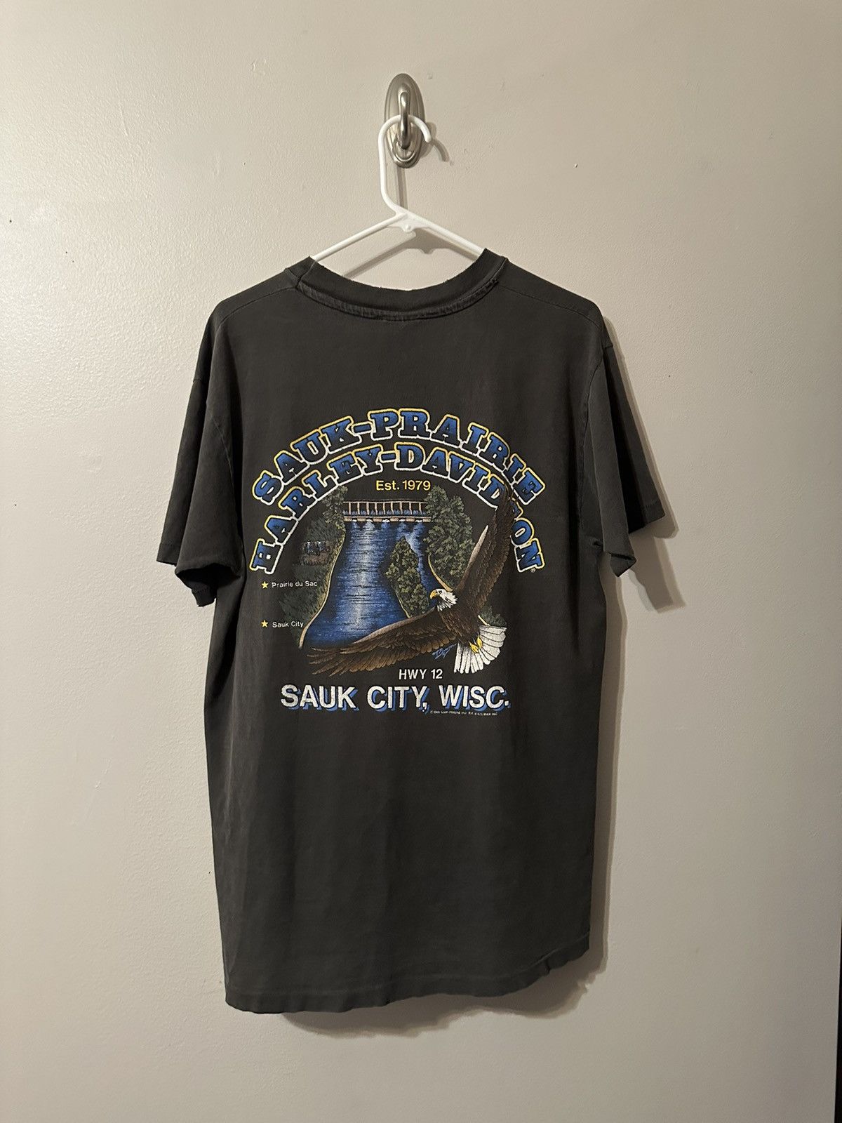 Harley Davidson × Vintage Faded Black/Grey Vintage Single-Stitch Harley T-Shirt Size US XL / EU 56 / 4 - 3 Thumbnail