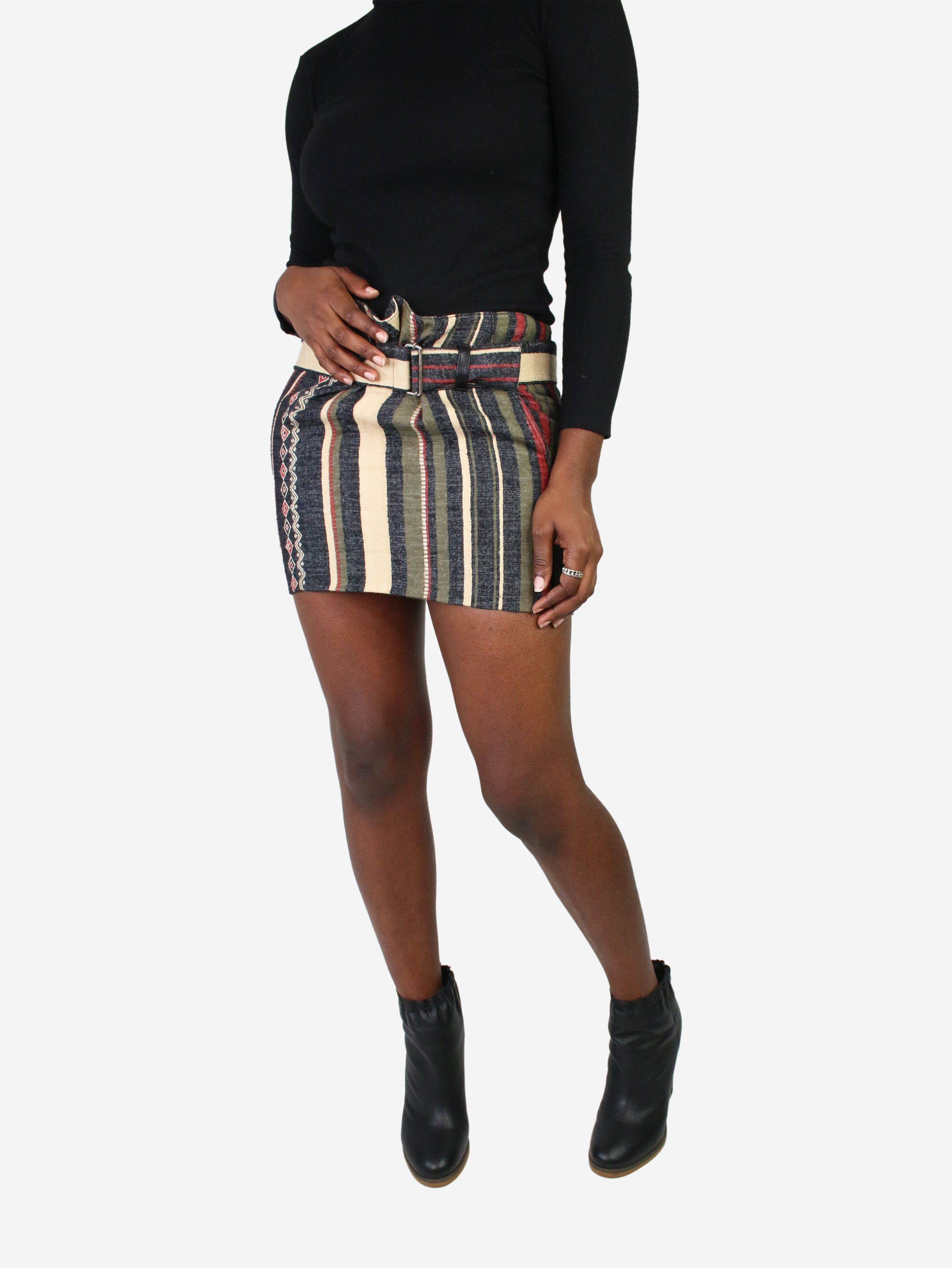 Saint Laurent Multicoloured belted mini skirt - size UK 6