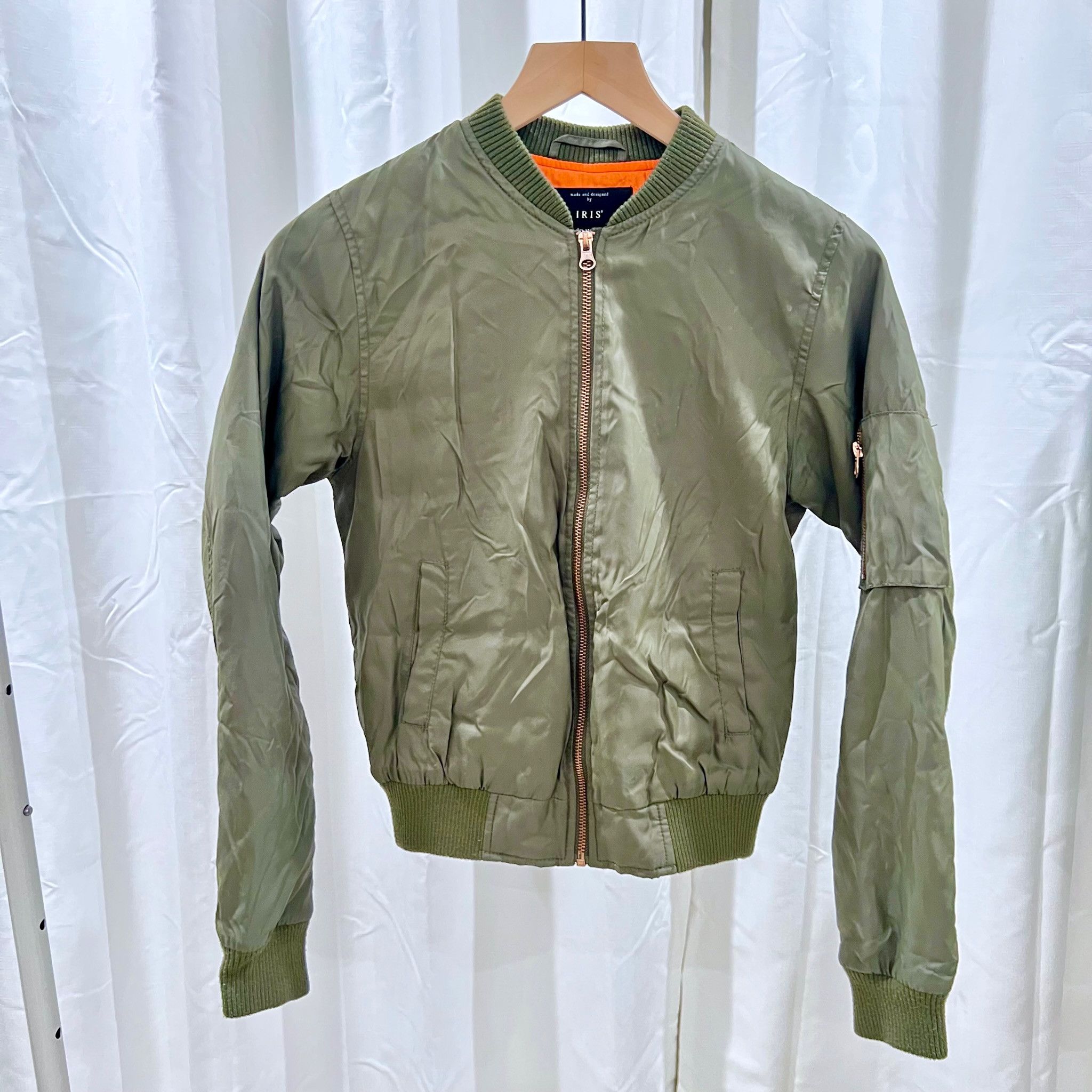 Iris Los Angeles Olive Green Polyester Bomber Jacket