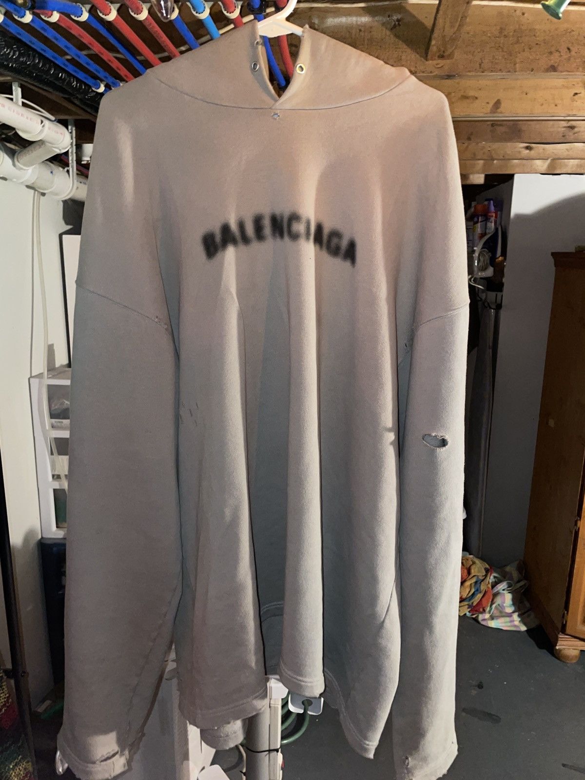 Balenciaga Distressed Blurry Logo Hoodie Grey - US