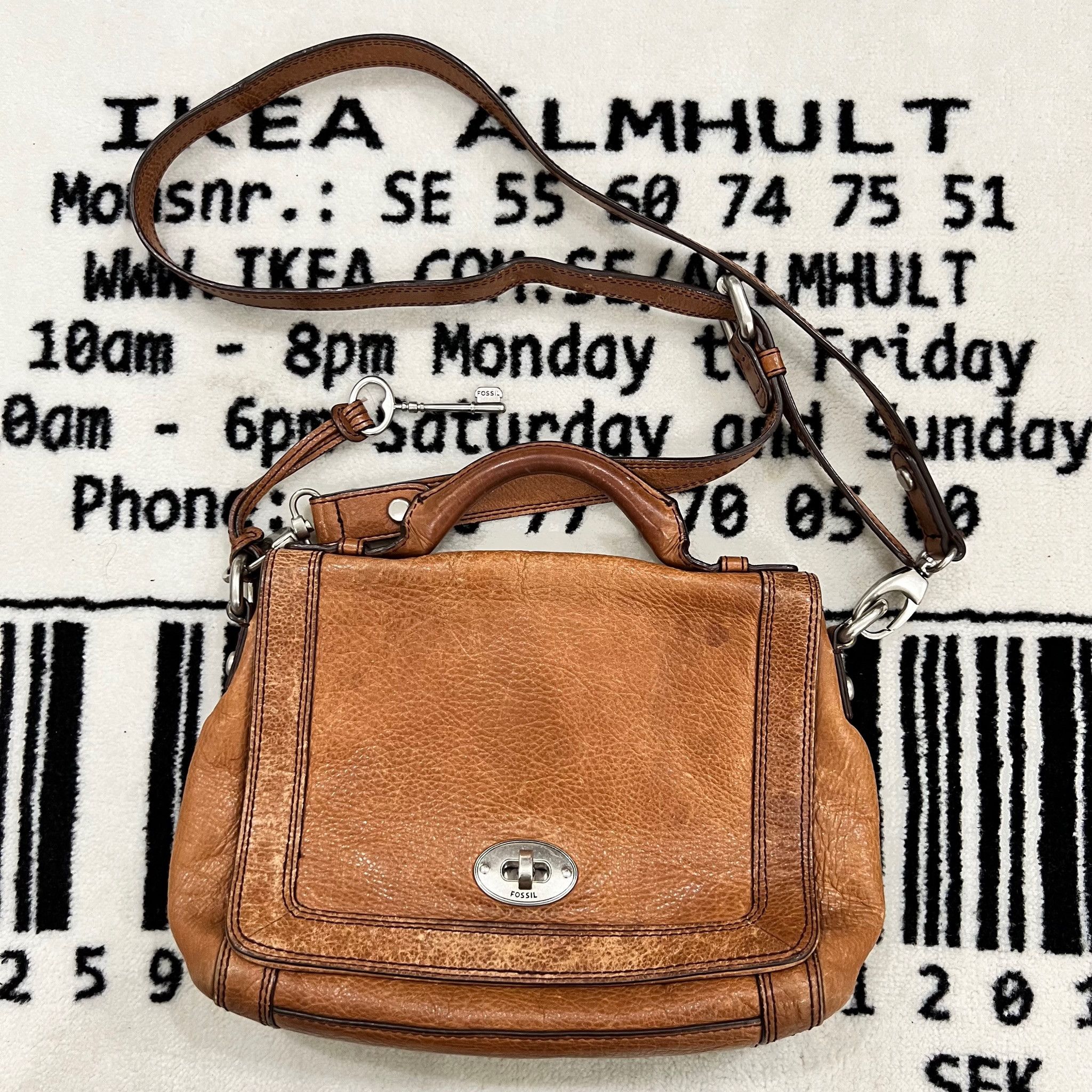 FOSSIL-VTG Brown outlet Quilted Leather Satchel