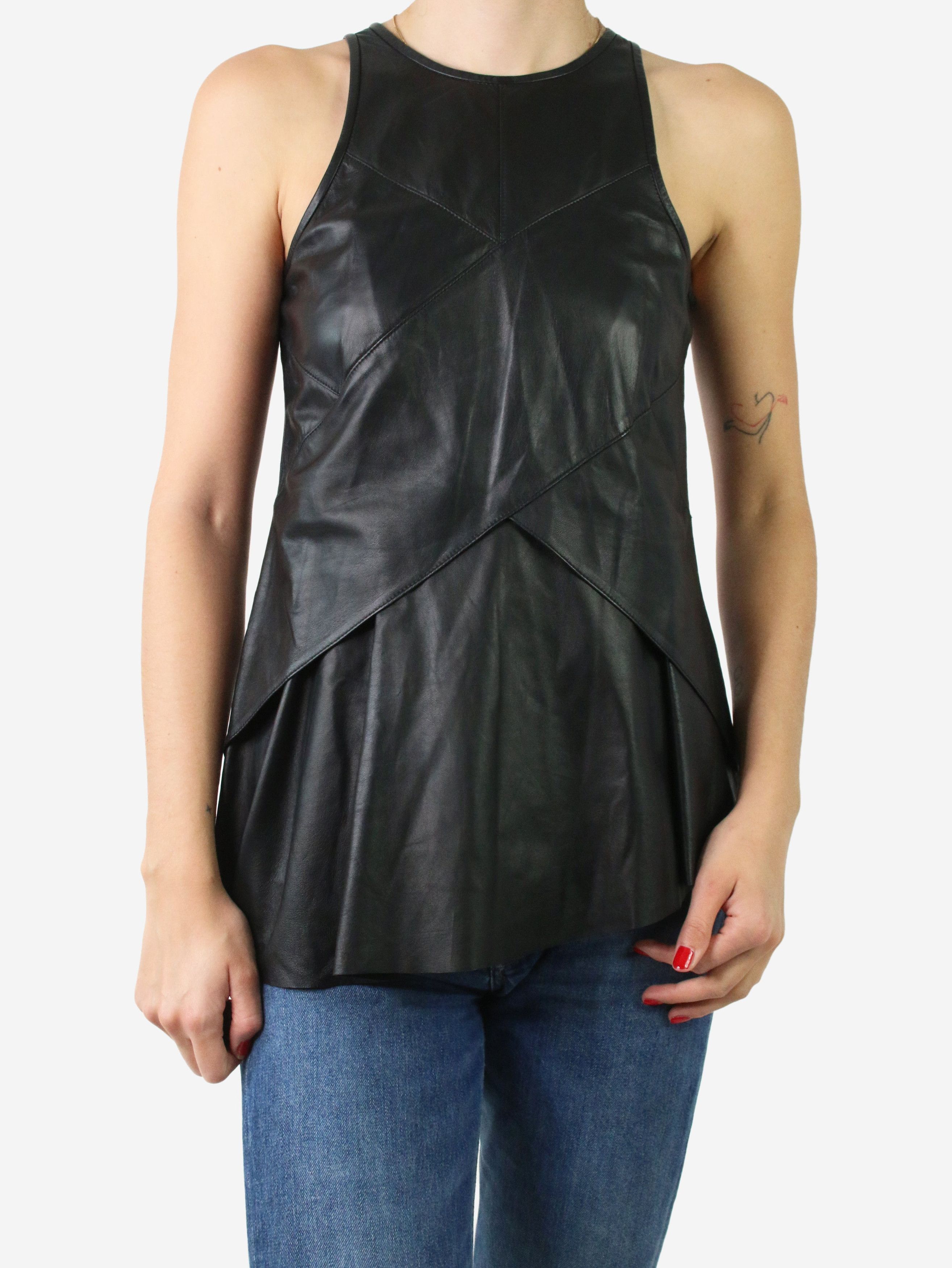 Black sleeveless leather top - size UK 6