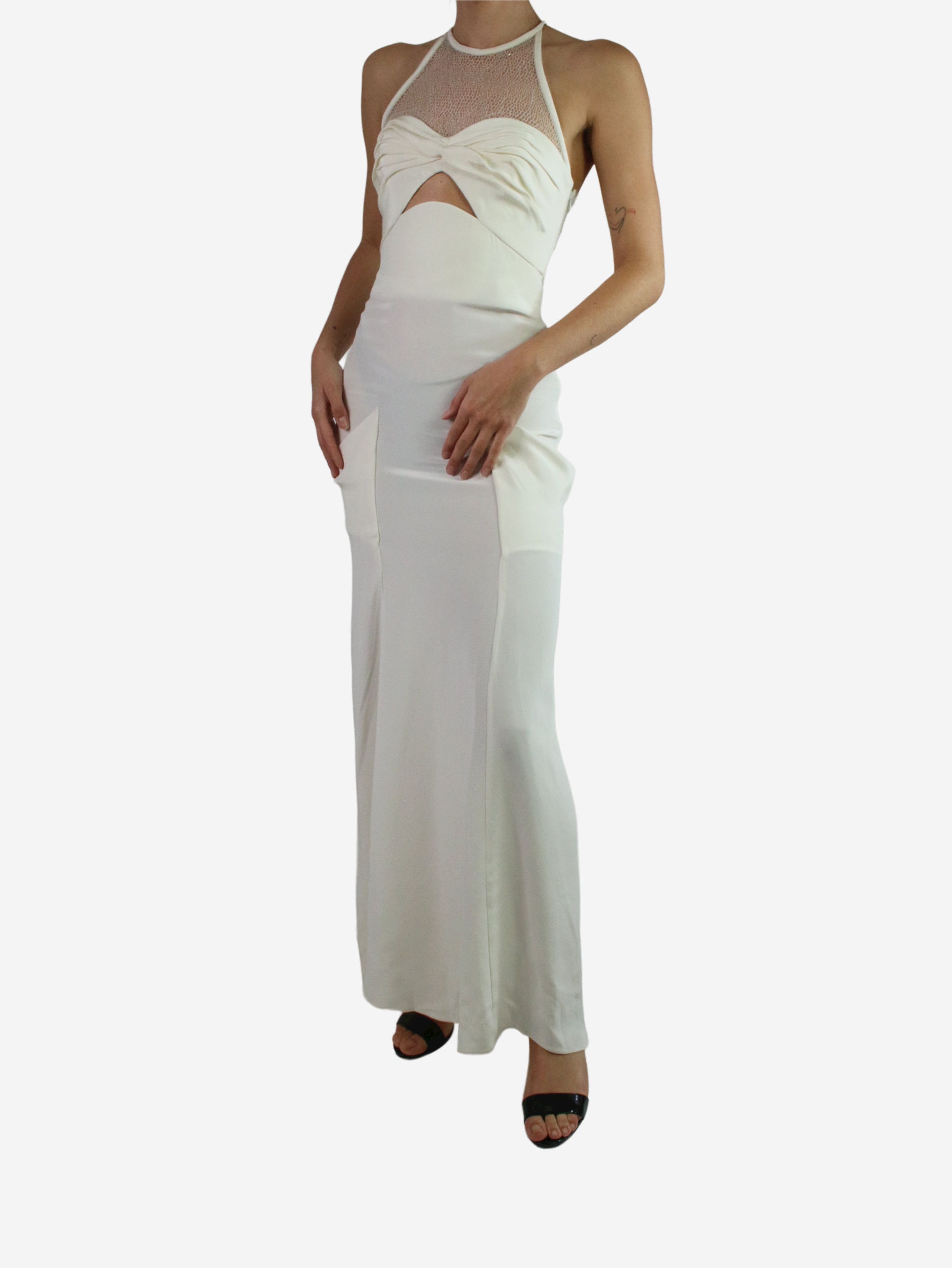 Cream sleeveless silk lace maxi dress - size UK 8