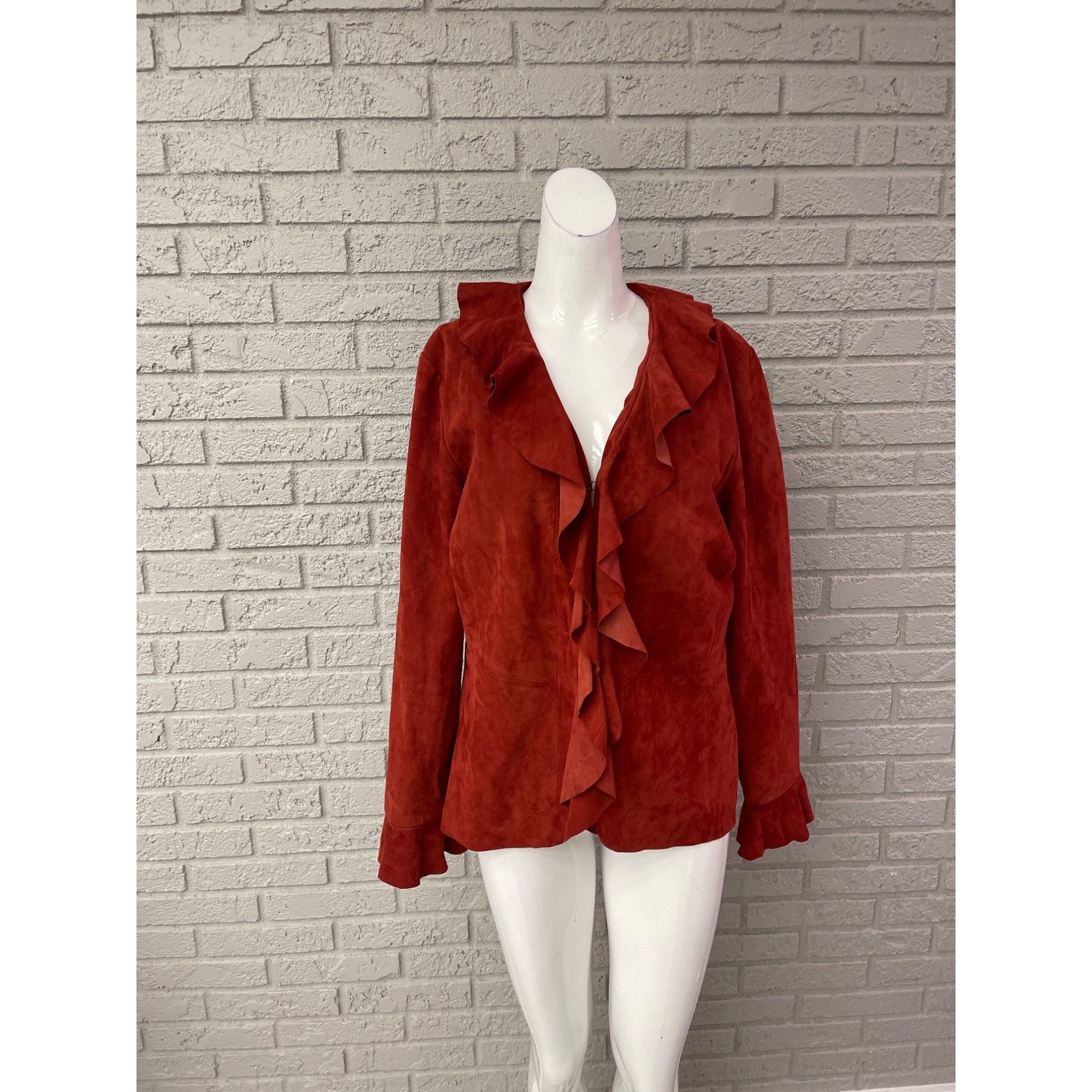 Bagatelle Suede Leather Ruffle Blazer Size 12