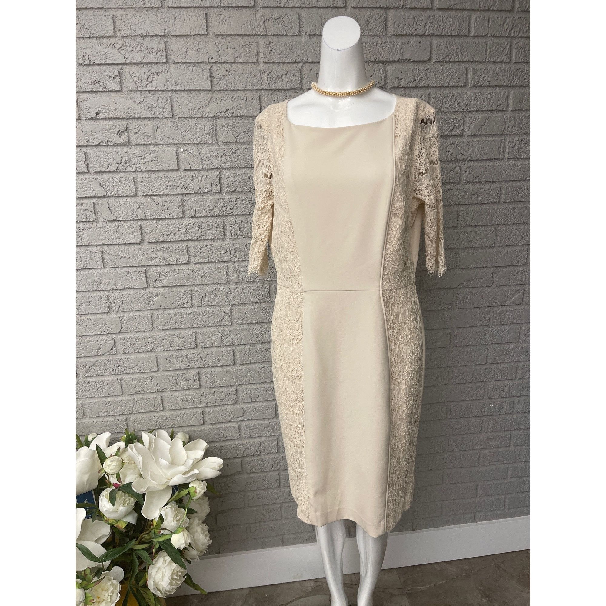Antonio Melani Cream / Lace Sheath Dress Size 14