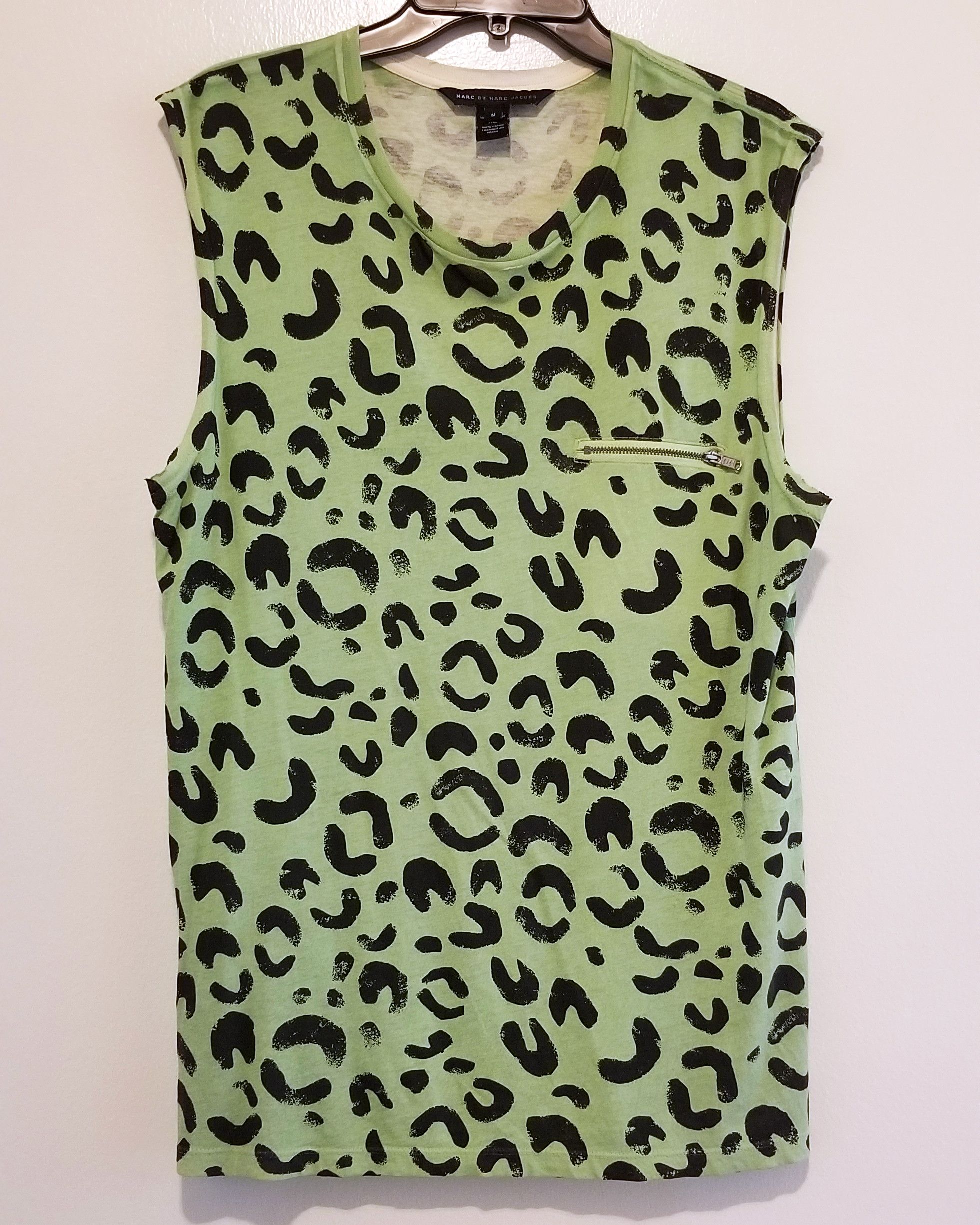 Leopard Print Punk Sleeveless Shirt in Shire Green