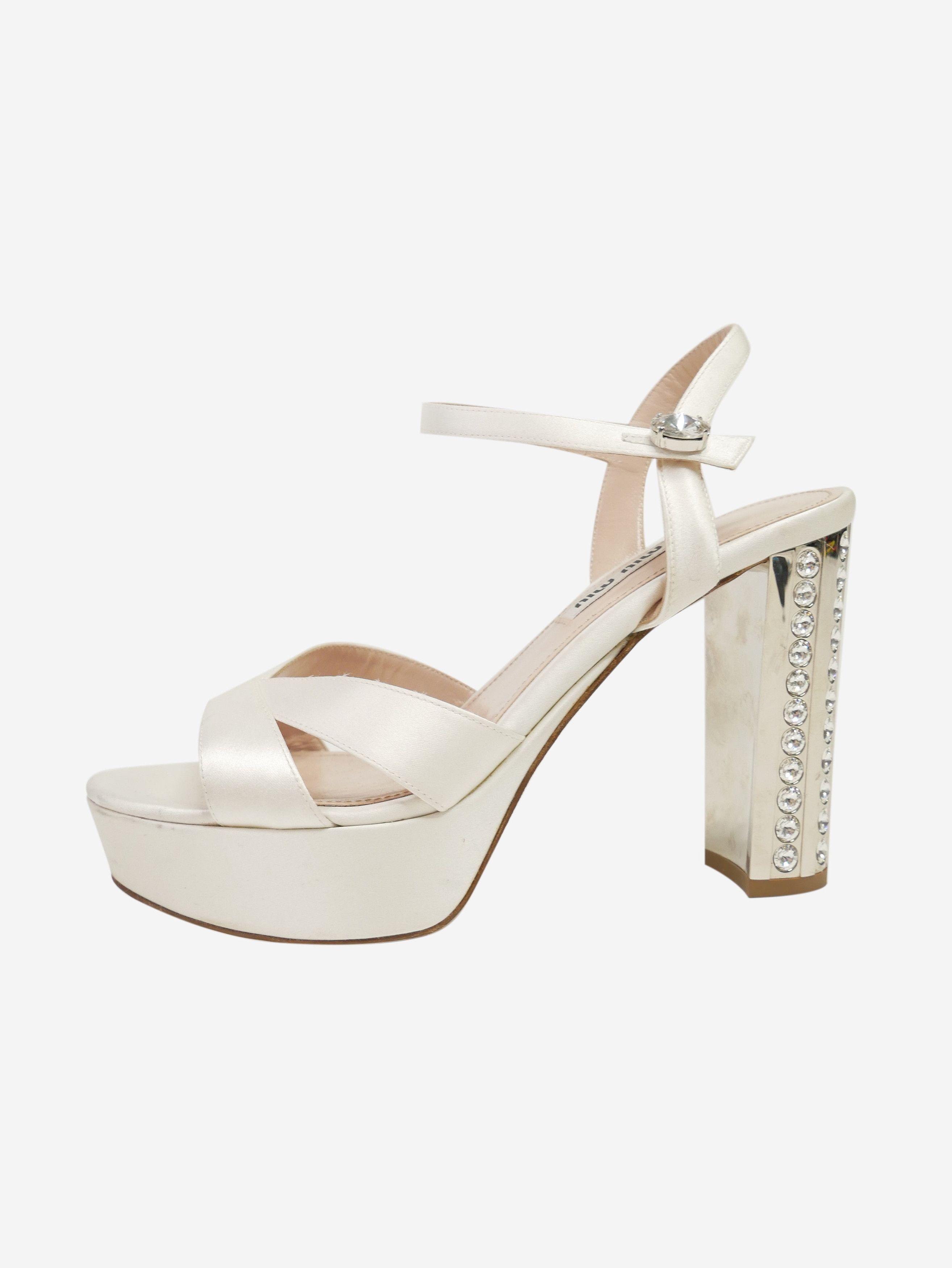 Cream bejewelled sandal heels - size EU 37