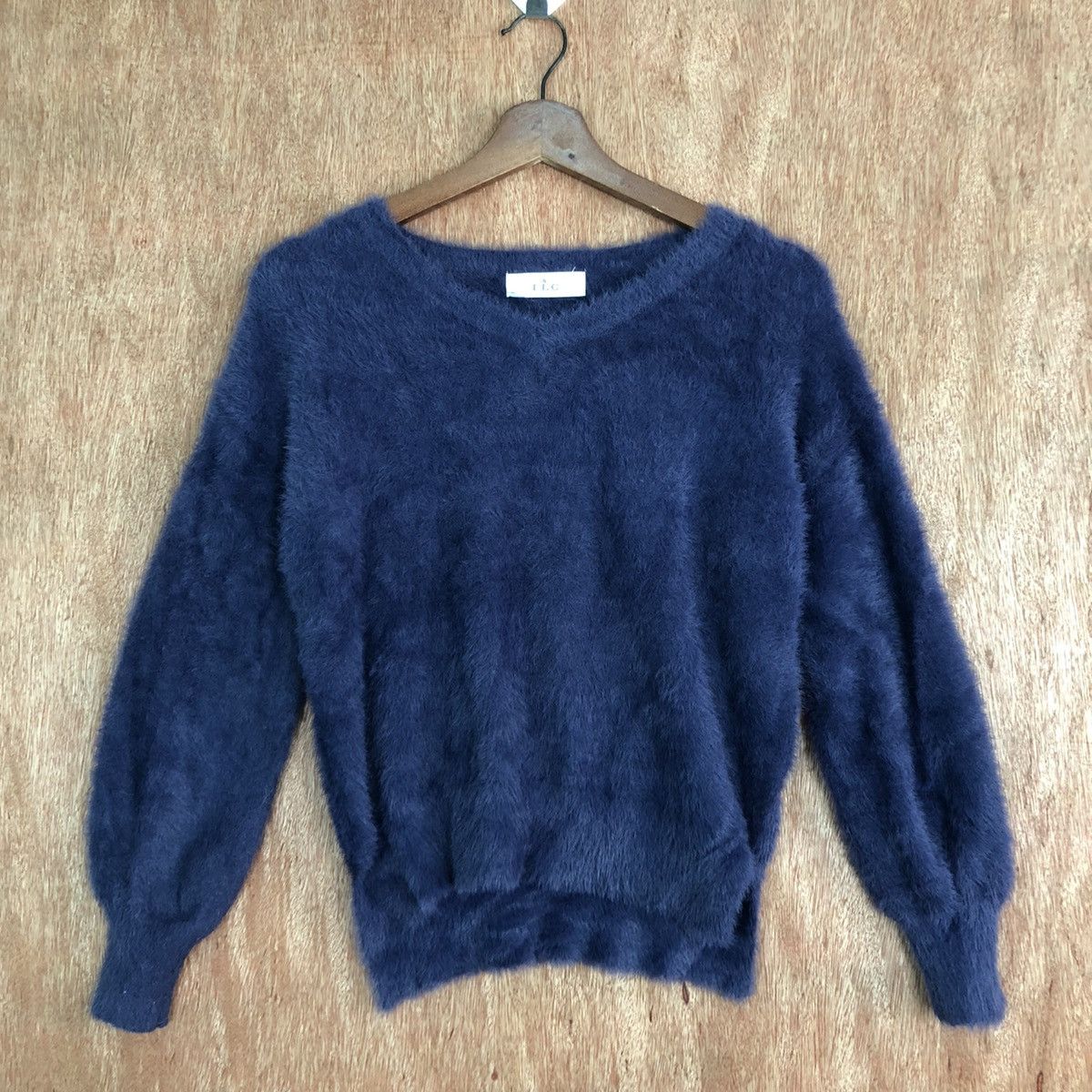 Homespun Knitwear ILC Dark Blue Mohair Shag Shaggy Knitwear #c388 Size S / US 4 / IT 40 - 3 Thumbnail