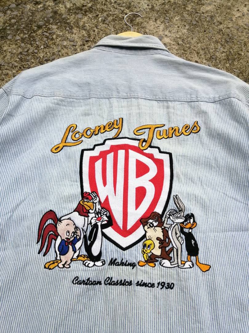 Cartoon Network × Vintage × Warner Bros Vintage 90s Looney Tunes Hickory Stripe Button Shirt Size US L / EU 52-54 / 3 - 2 Thumbnail