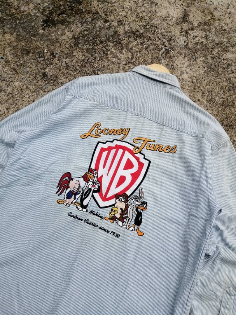 Cartoon Network × Vintage × Warner Bros Vintage 90s Looney Tunes Hickory Stripe Button Shirt Size US L / EU 52-54 / 3 - 1 Thumbnail
