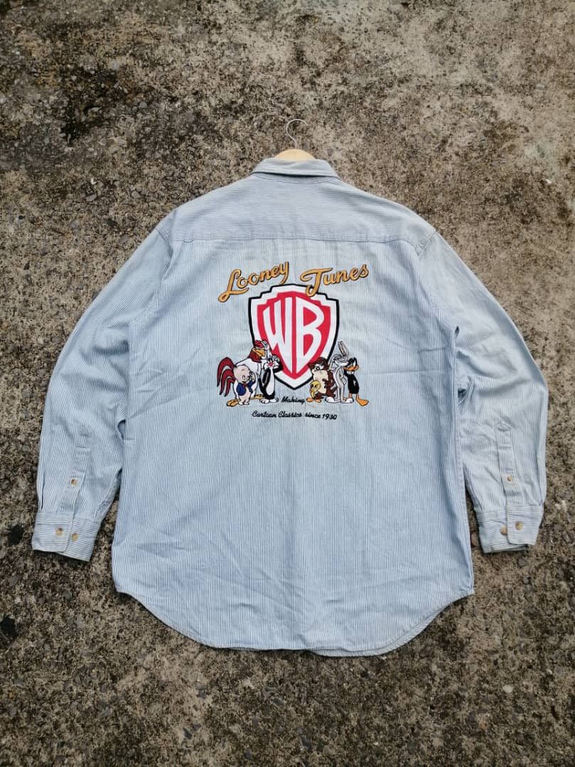 Cartoon Network × Vintage × Warner Bros Vintage 90s Looney Tunes Hickory Stripe Button Shirt Size US L / EU 52-54 / 3 - 3 Thumbnail