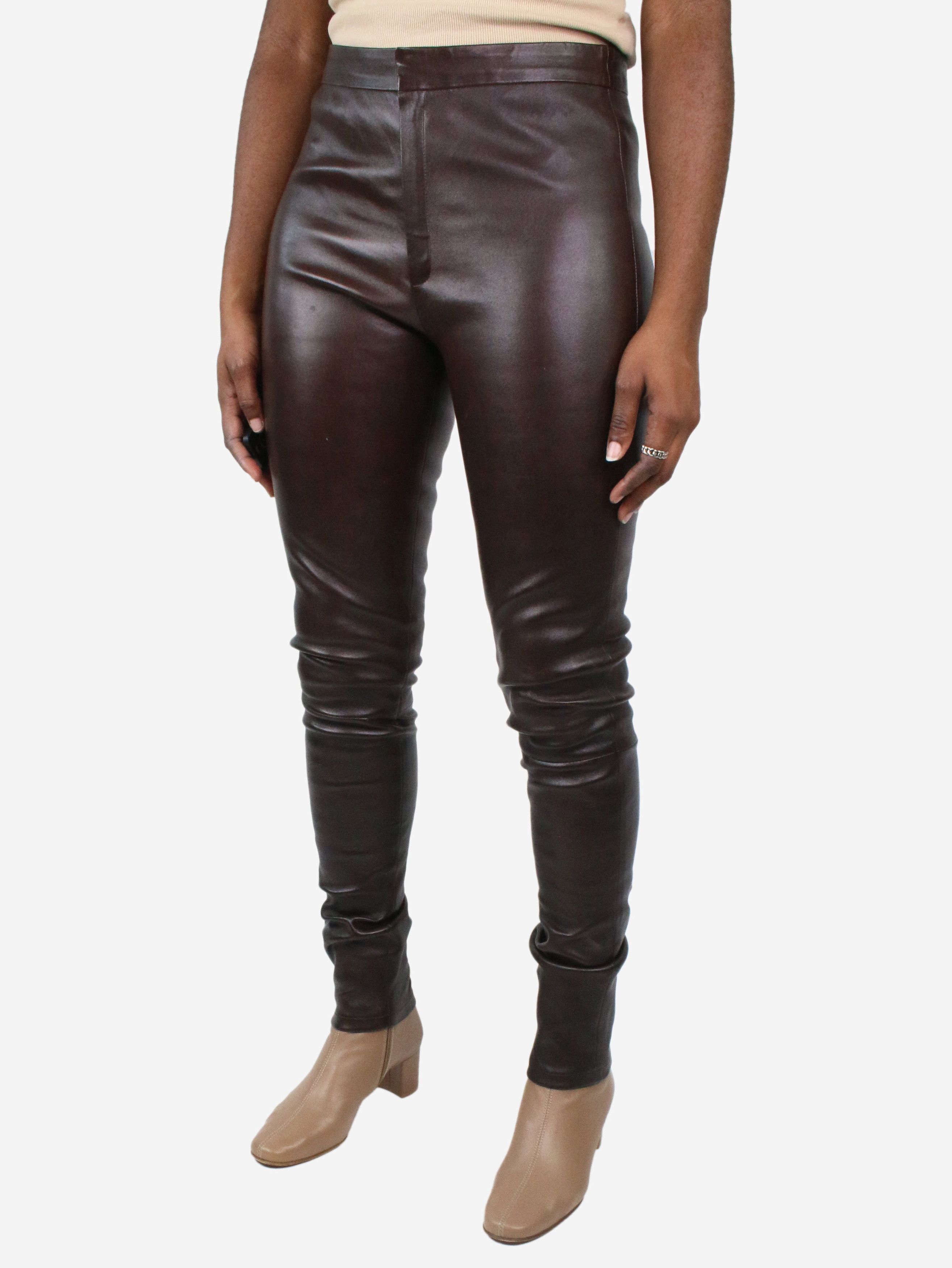 Brown leather trousers - size UK 12