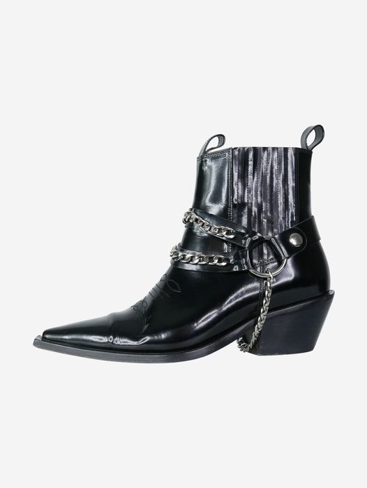 Anine Bing Black leather ankle boots with chain detail - size EU 37 ...