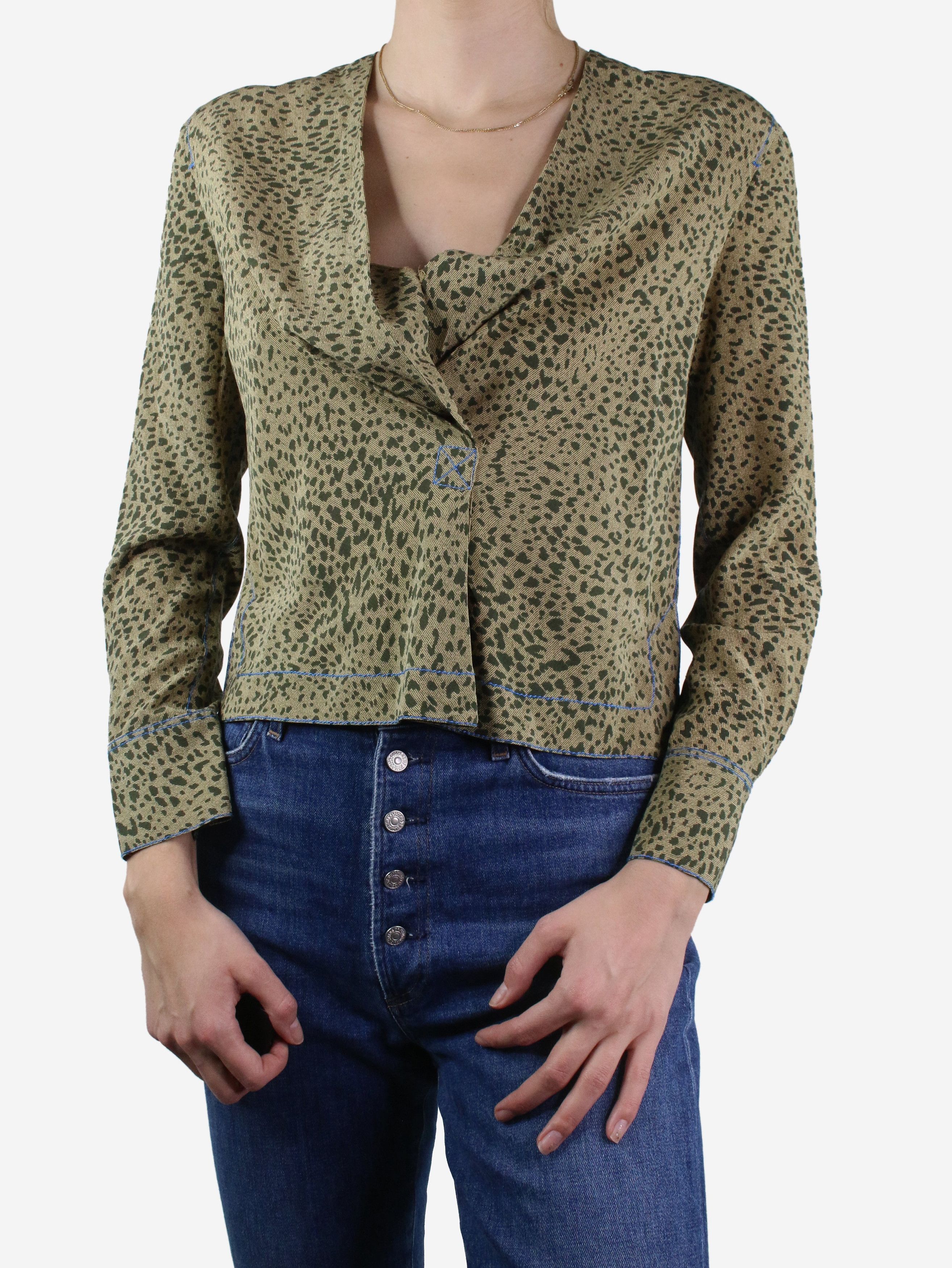 Green leopard silk print top - size XXS