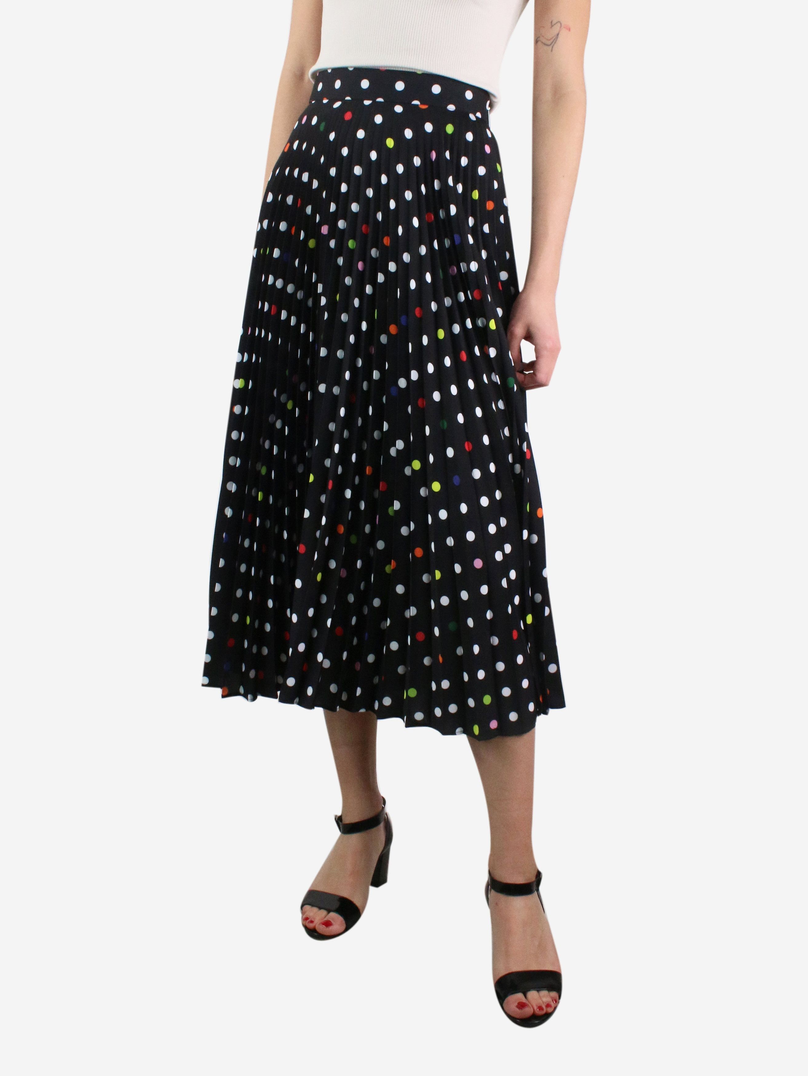 Black pleated polka dot midi skirt - size UK 12