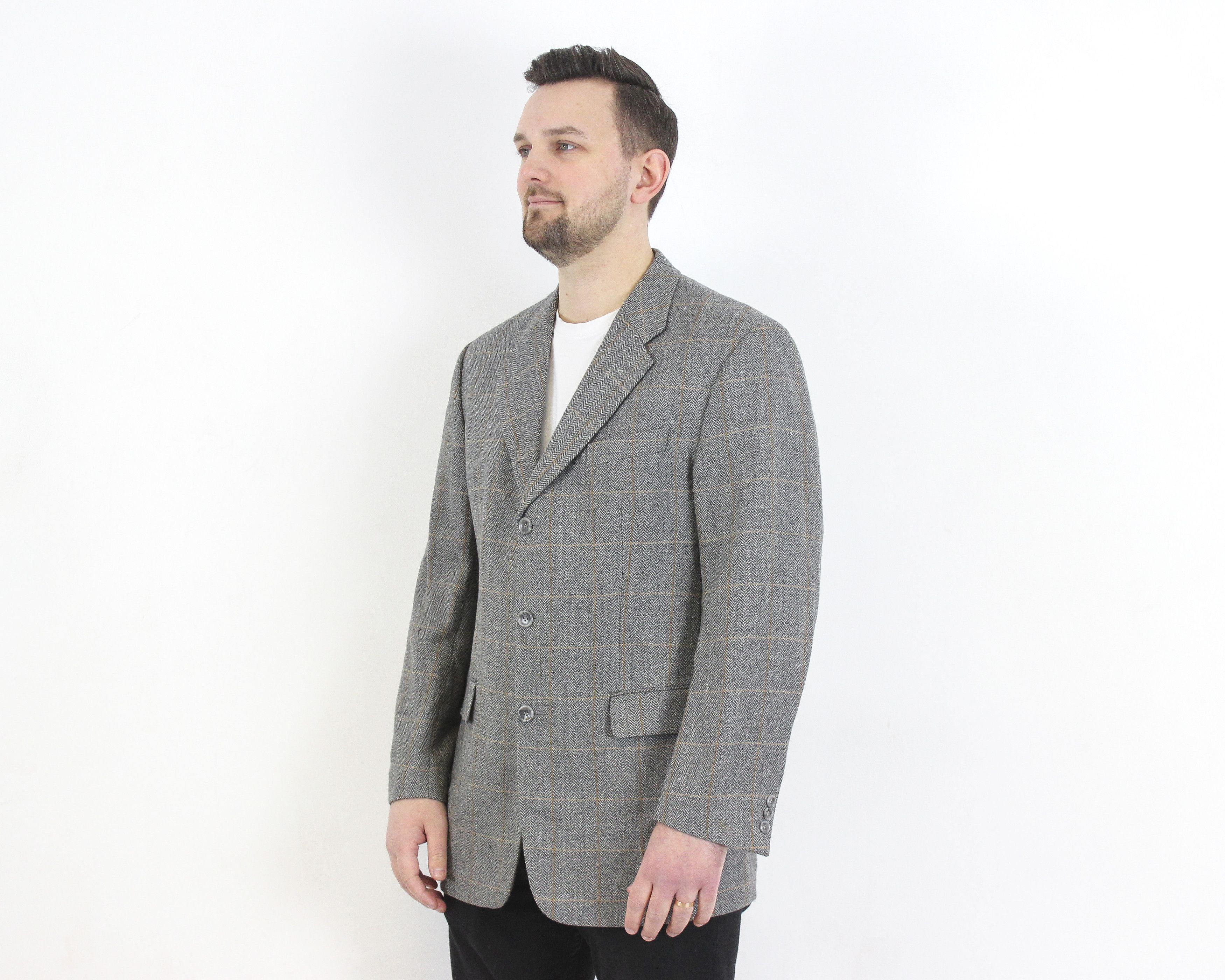 Vintage CARL GROSS Blazer Wool Herringbone Jacket US 42 Suit Coat L Size 42R - 2 Thumbnail